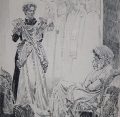 Orson Byron Lowell Pen and Ink on Paper Titled "Deciding What to Wear", 1910