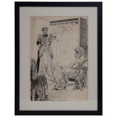 Orson Byron Lowell Pen and Ink on Paper Titled "Deciding What to Wear", 1910