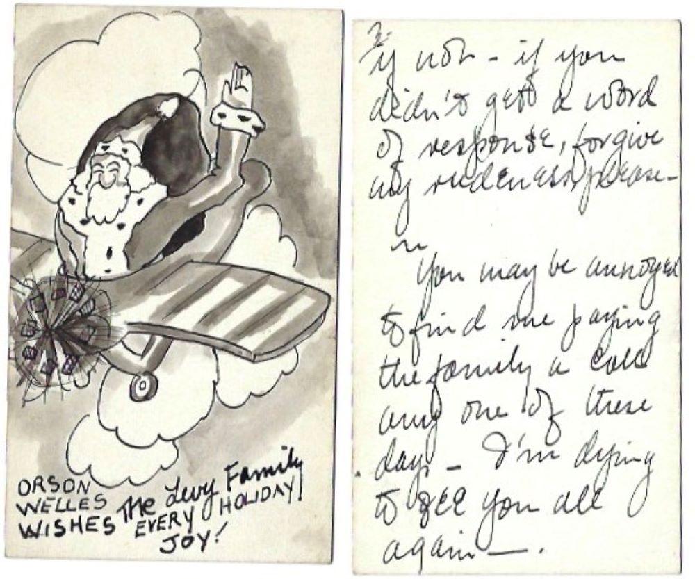 Orson Welles handwritten Christmas card with Certificate of Authenticity In Good Condition In Jersey, GB