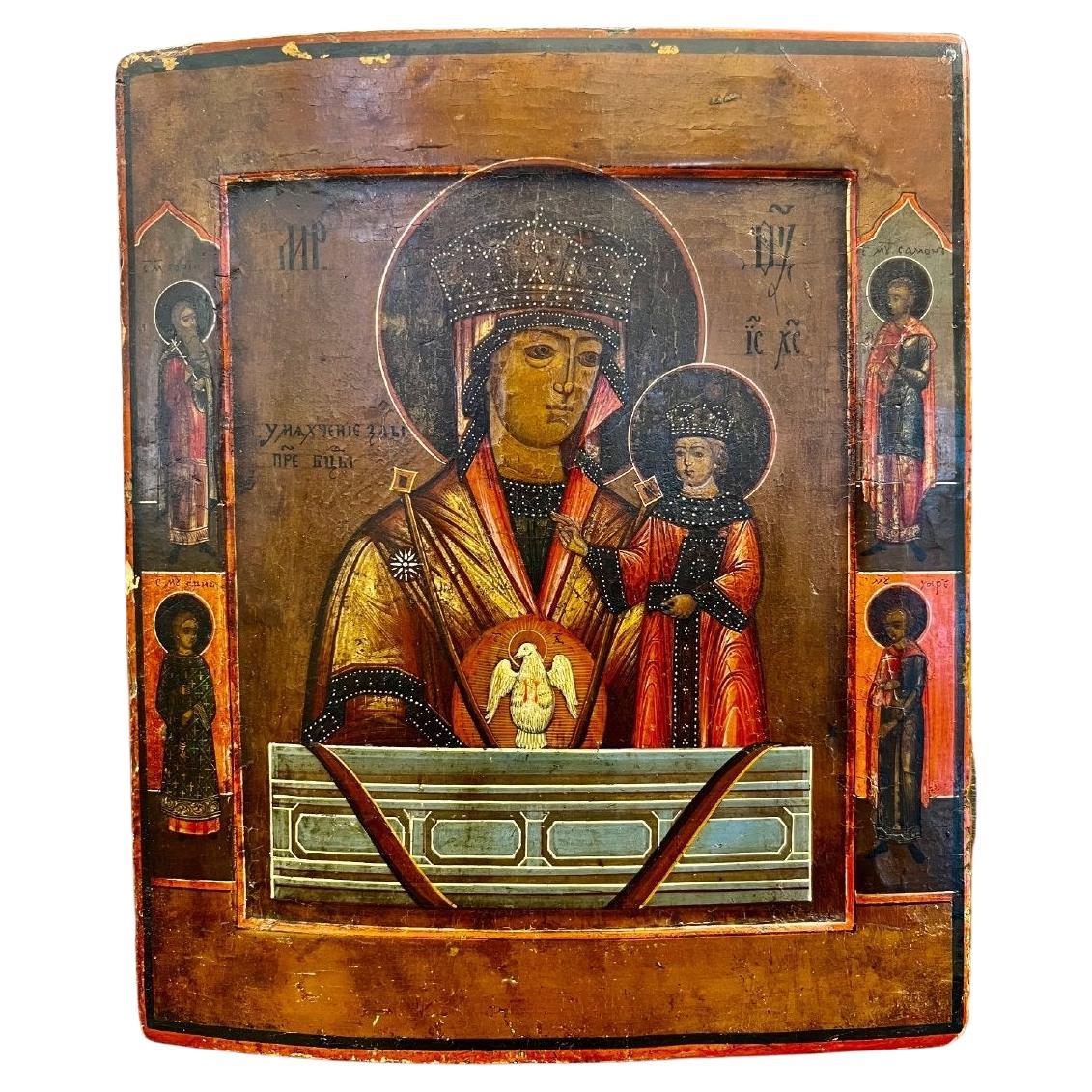 Orthodox Christian Icon of the Holy Virgin Softening Evil Hearts, 19th Century For Sale