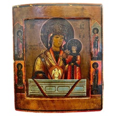 Antique Orthodox Christian Icon of the Holy Virgin Softening Evil Hearts, 19th Century