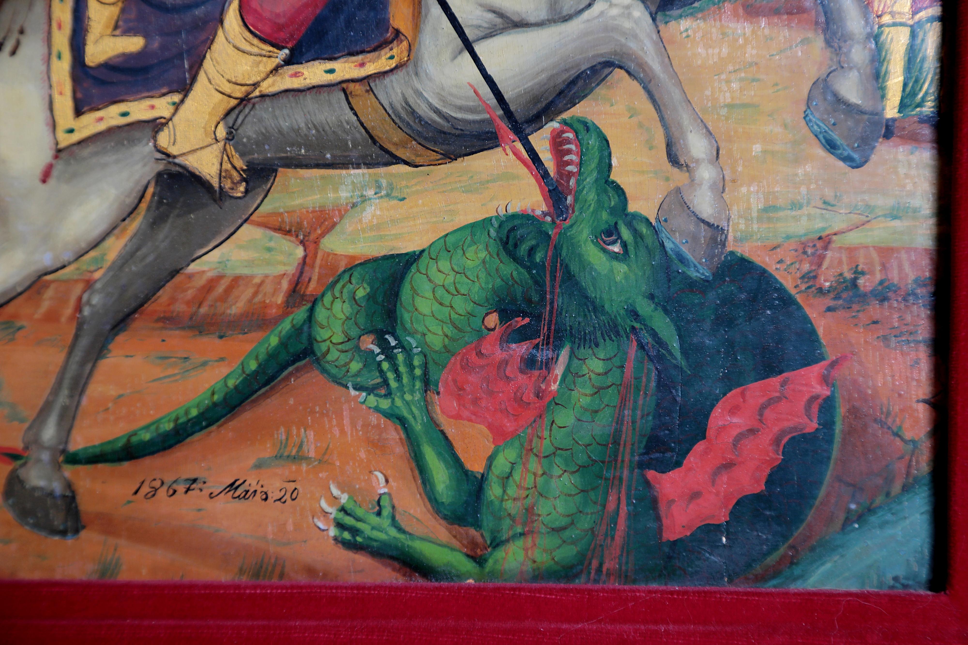19th Century Orthodox Icon / St. George and the Dragon