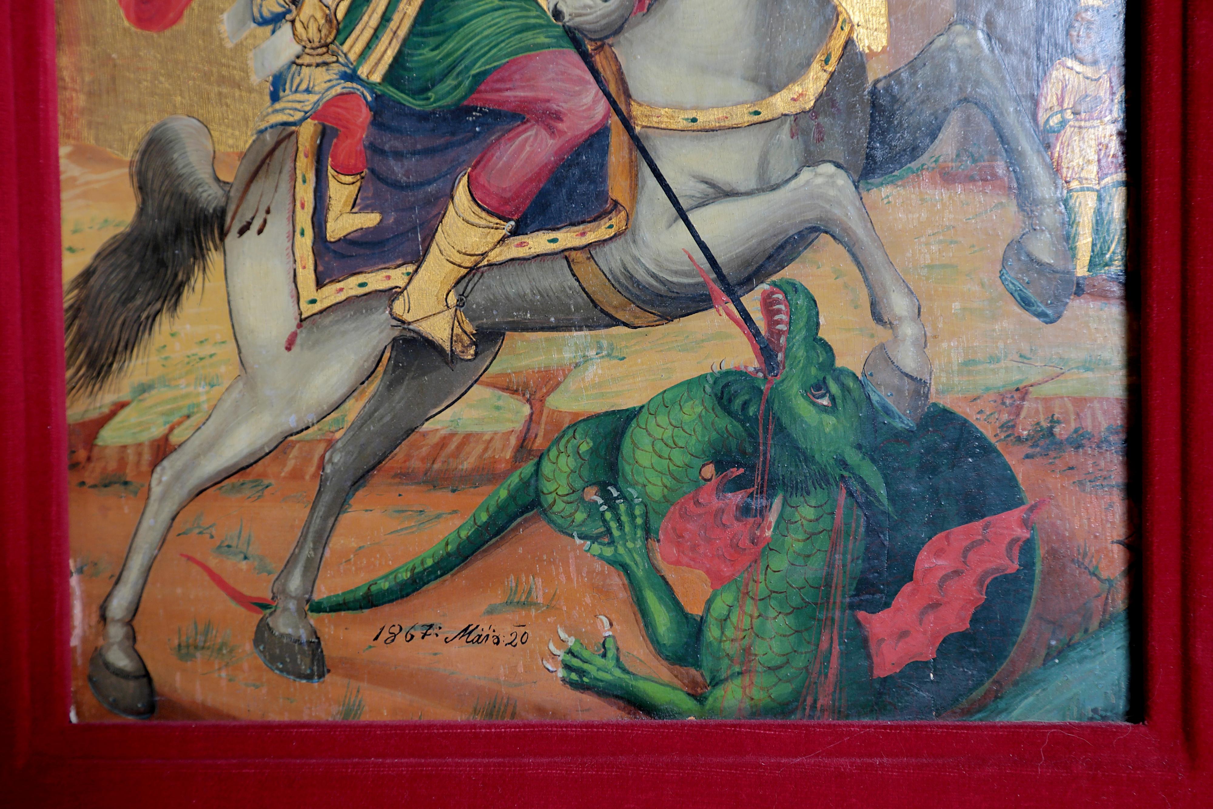 Orthodox Icon / St. George and the Dragon In Good Condition In Dallas, TX