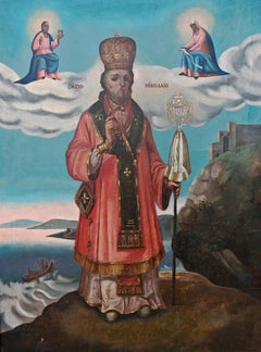 Orthodox Icon "St. Nicholas" by Konstantin Pantelic, oil on canvas, Serbia 1850s