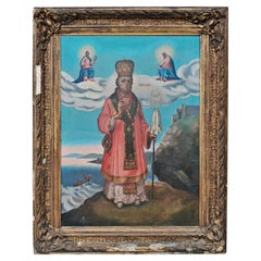 Orthodox Icon "St. Nicholas" by Konstantin Pantelic, oil on canvas, Serbia 1850s