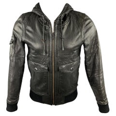 ORTHODOX Size XS Charcoal Leather Zip Up Hooded Jacket