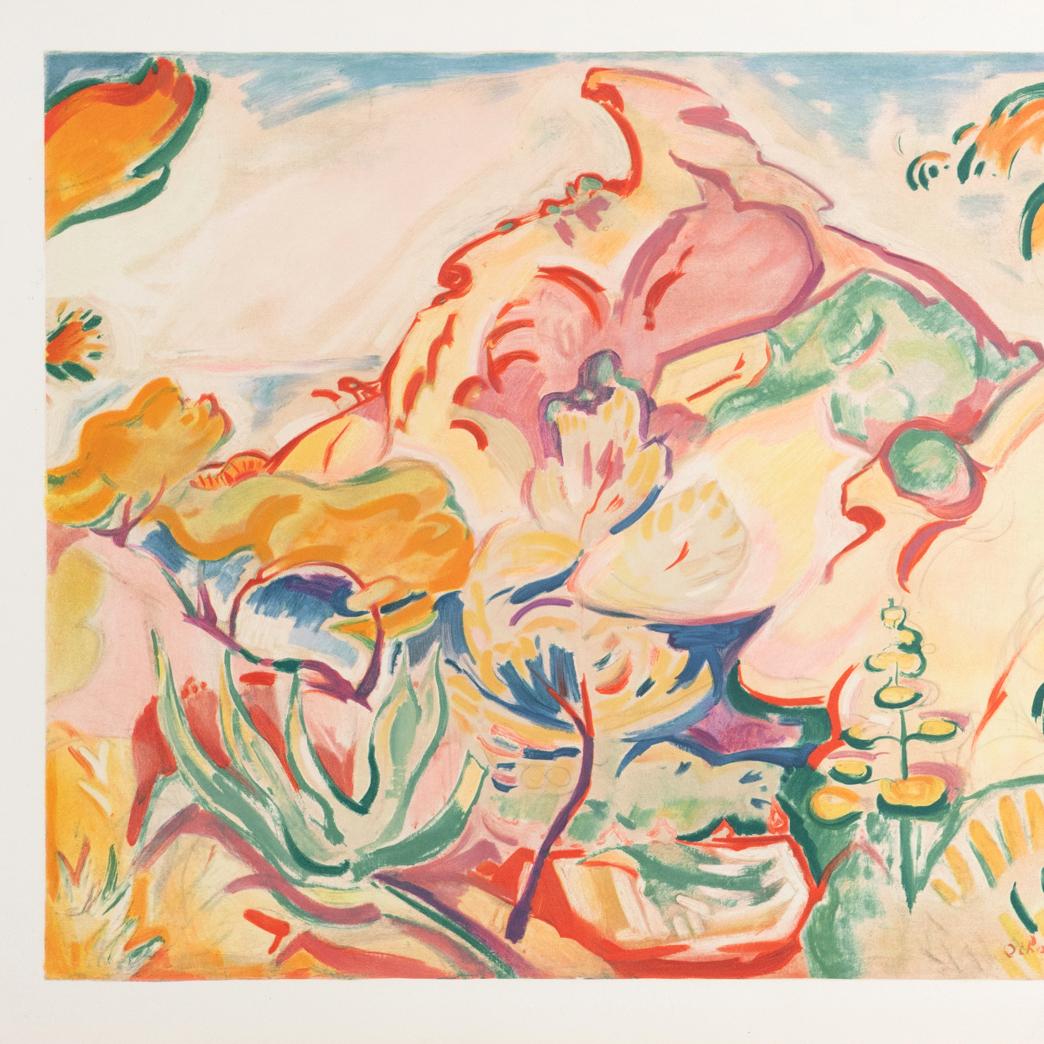 Modern Orthon Friesz Framed 'Paysage a la Ciotat' Color Lithography, circa 1972 For Sale