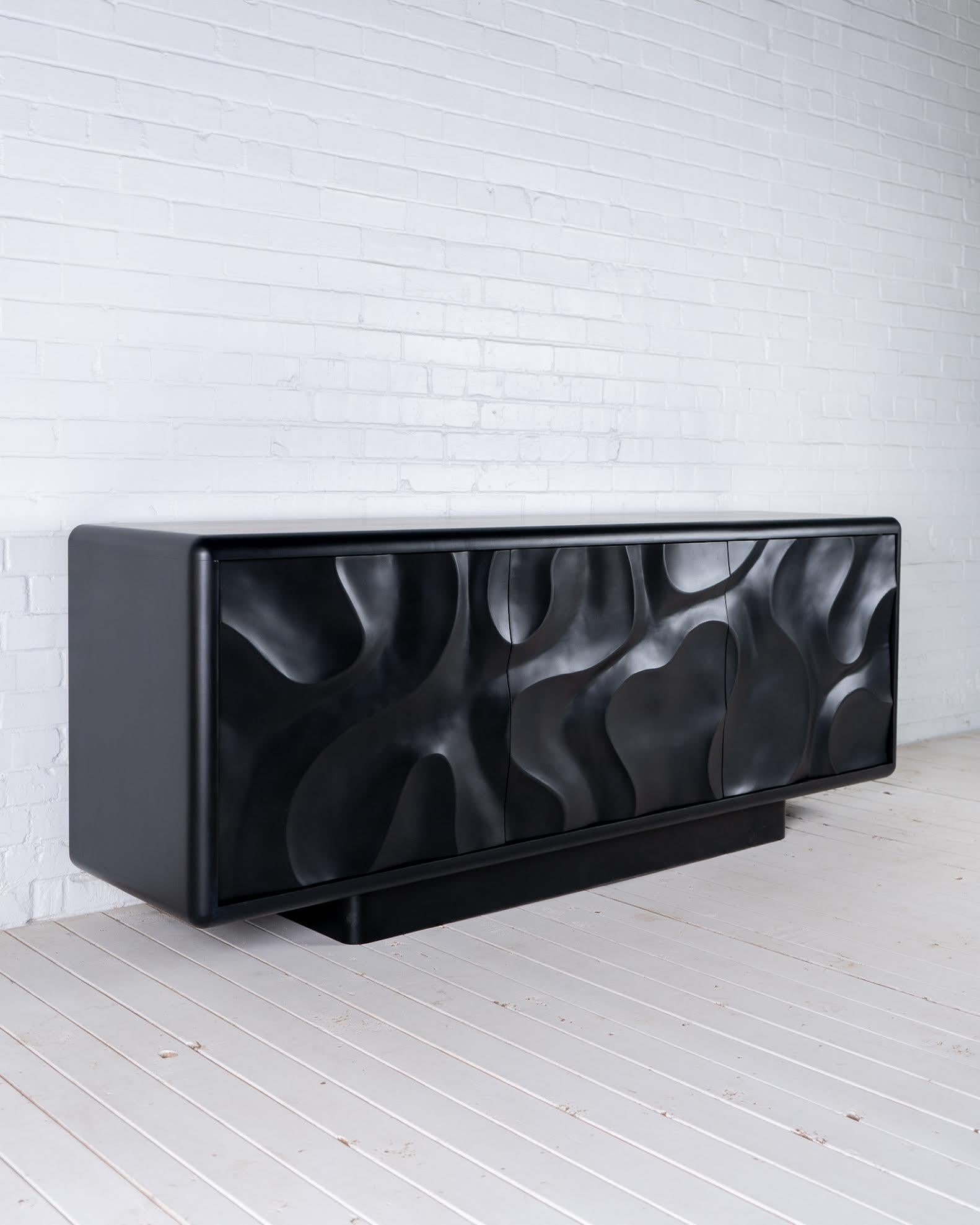 Orthos Cabinet - Hand carved Ebonized Maple - XL In New Condition For Sale In Columbia, SC