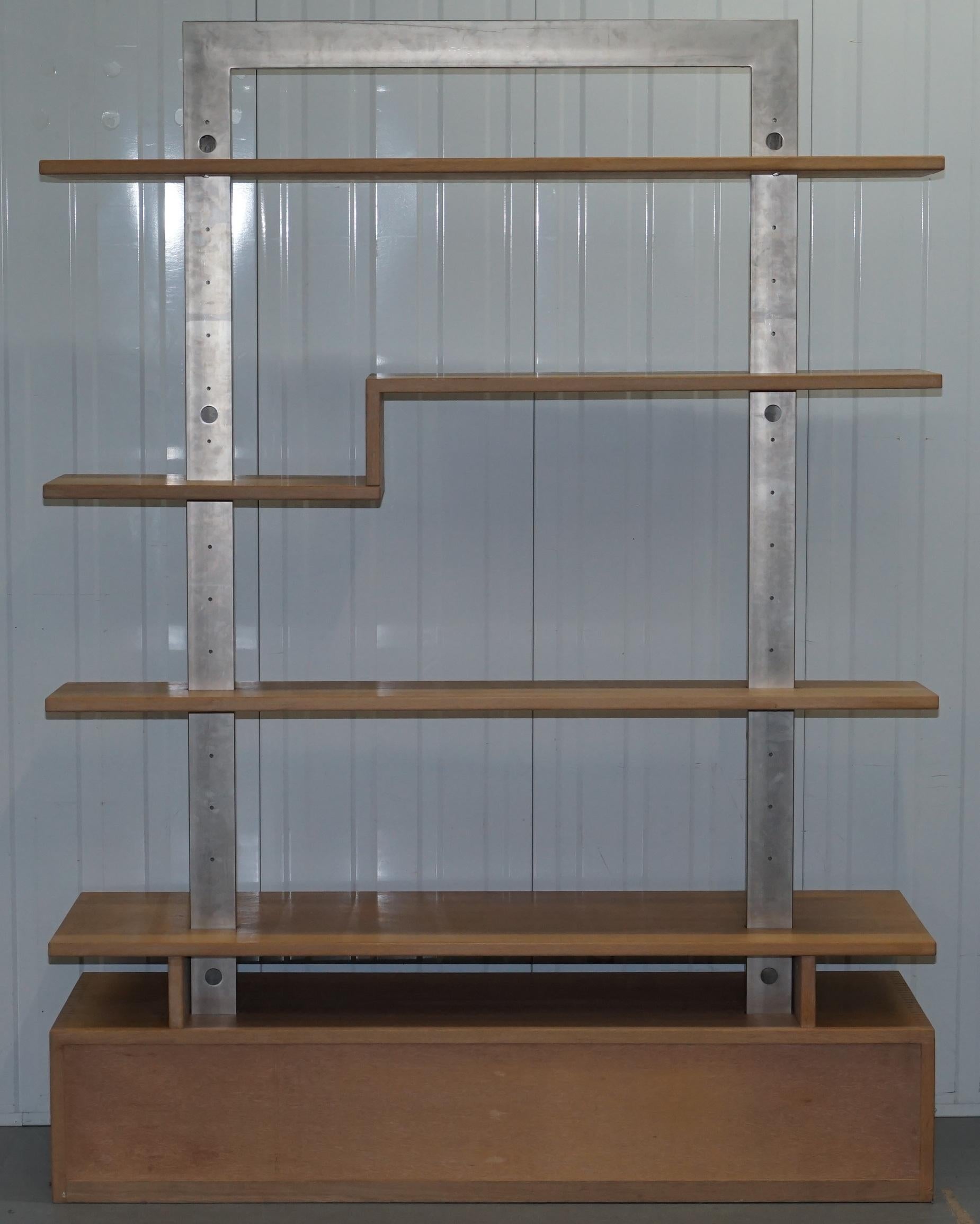 Orum Mobler Chrome and Ash Bookcase Height Adjustable Shelves and Drawer 9