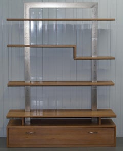 Orum Mobler Chrome and Ash Bookcase Height Adjustable Shelves and Drawer