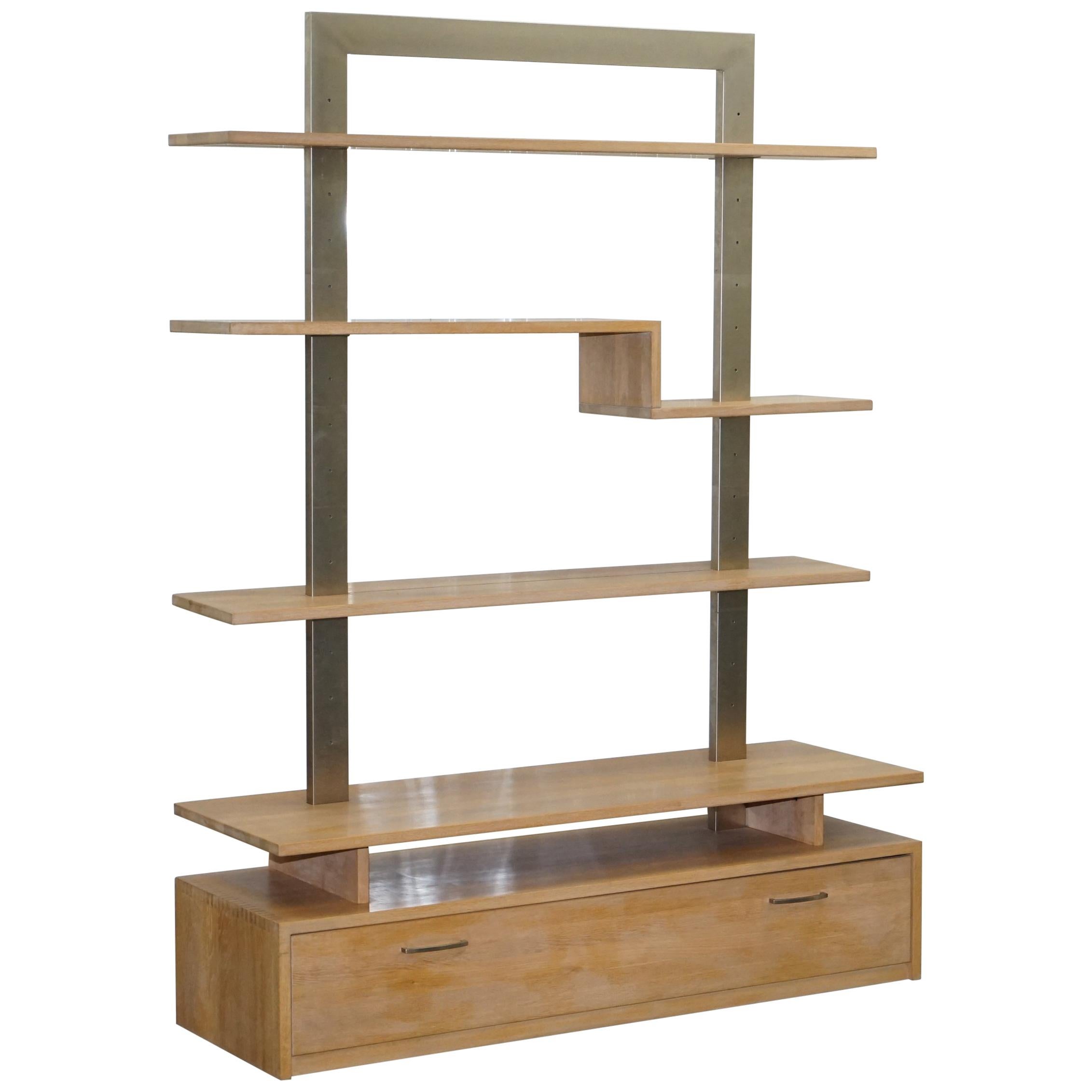 Orum Mobler Chrome and Ash Bookcase Height Adjustable Shelves and Drawer