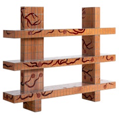 Orvalho Bookshelf in inlaid cherry lacquered wood with pattern by Laurids Gallée
