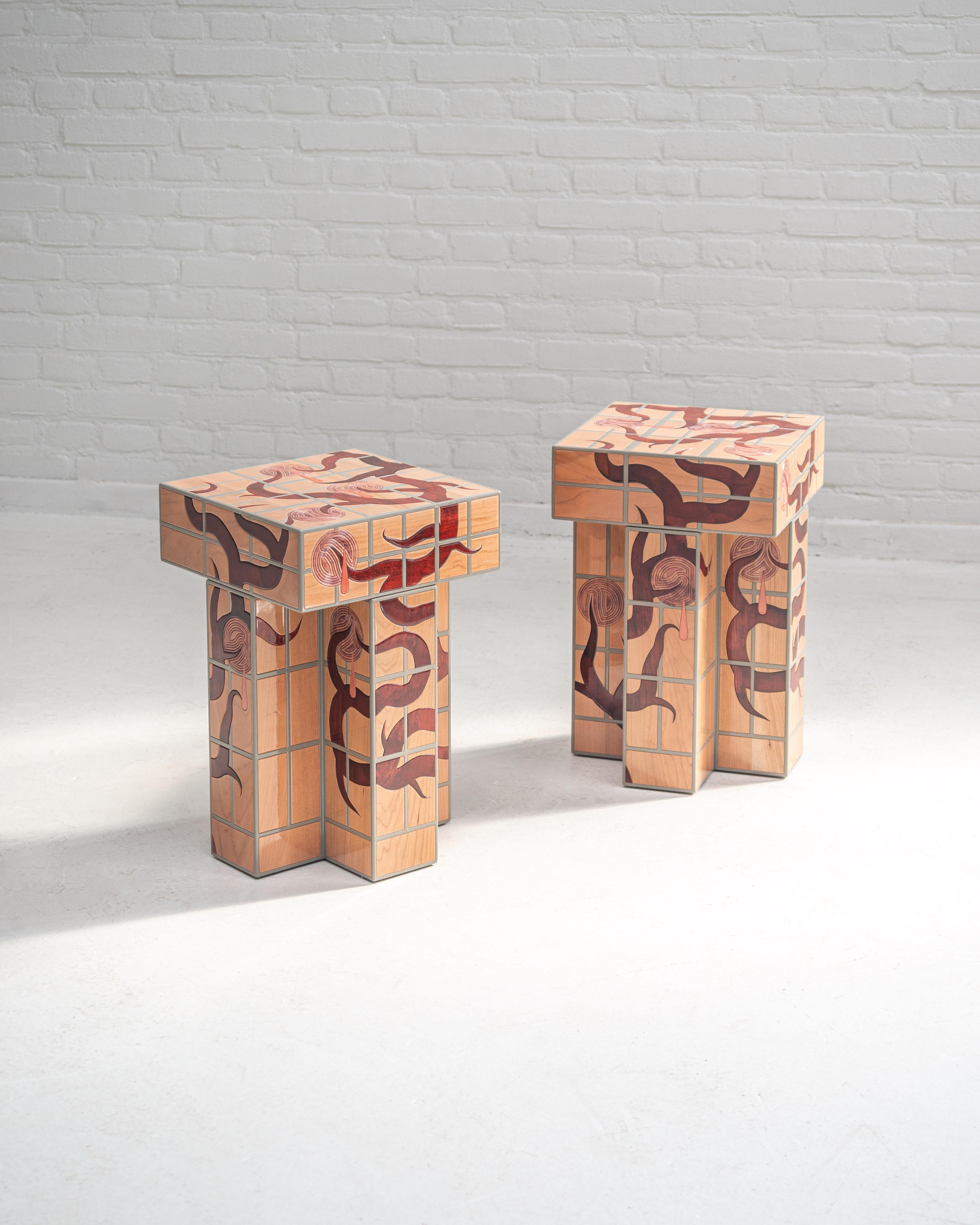 XXIe siècle et contemporain Tabouret en bois marqueté Orvalho par Laurids Gallée en vente