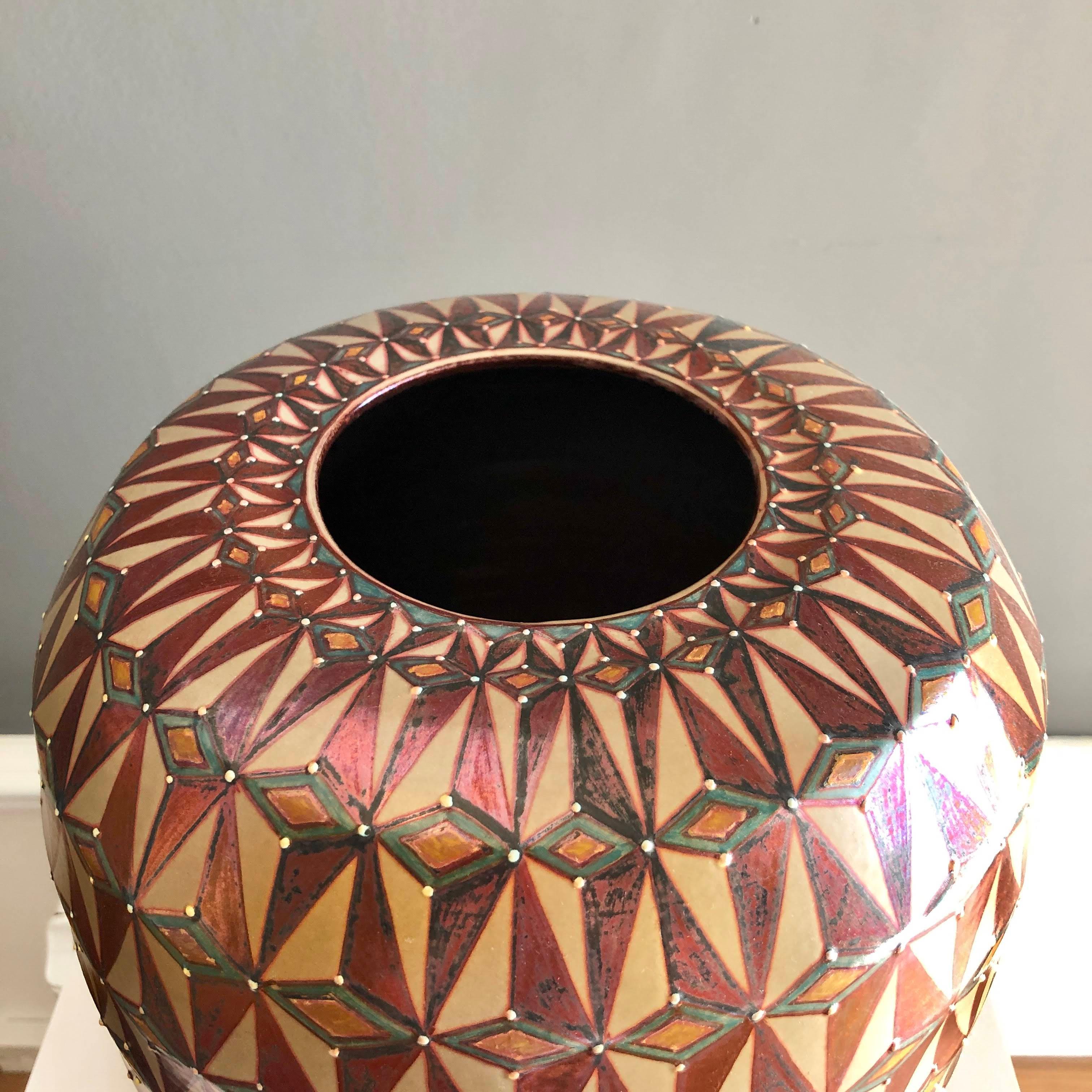Orvieto Vase, full-fire reduction faience earthenware 26 x 34 cm, unique piece, 2017.
A unique and stylish gift idea for the upcoming Holidays!
Bottega Vignoli is a brand of artistic ceramics based in Faenza, one of the most representative ceramic