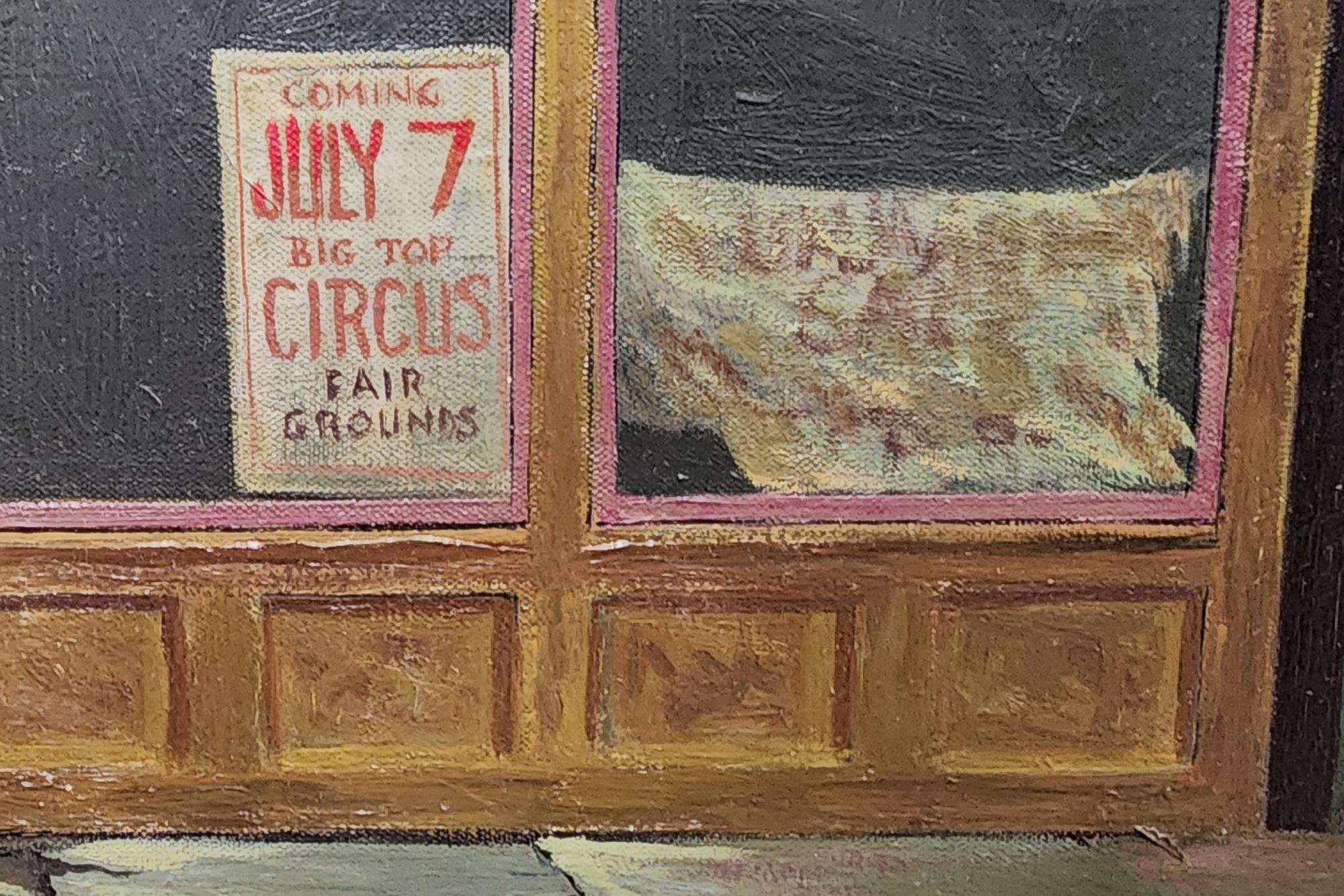 Kleine Mutter, junges schwarzes Mädchen, das die Kutsche durch die Stadt schiebt (Braun), Landscape Painting, von Orville Bulman