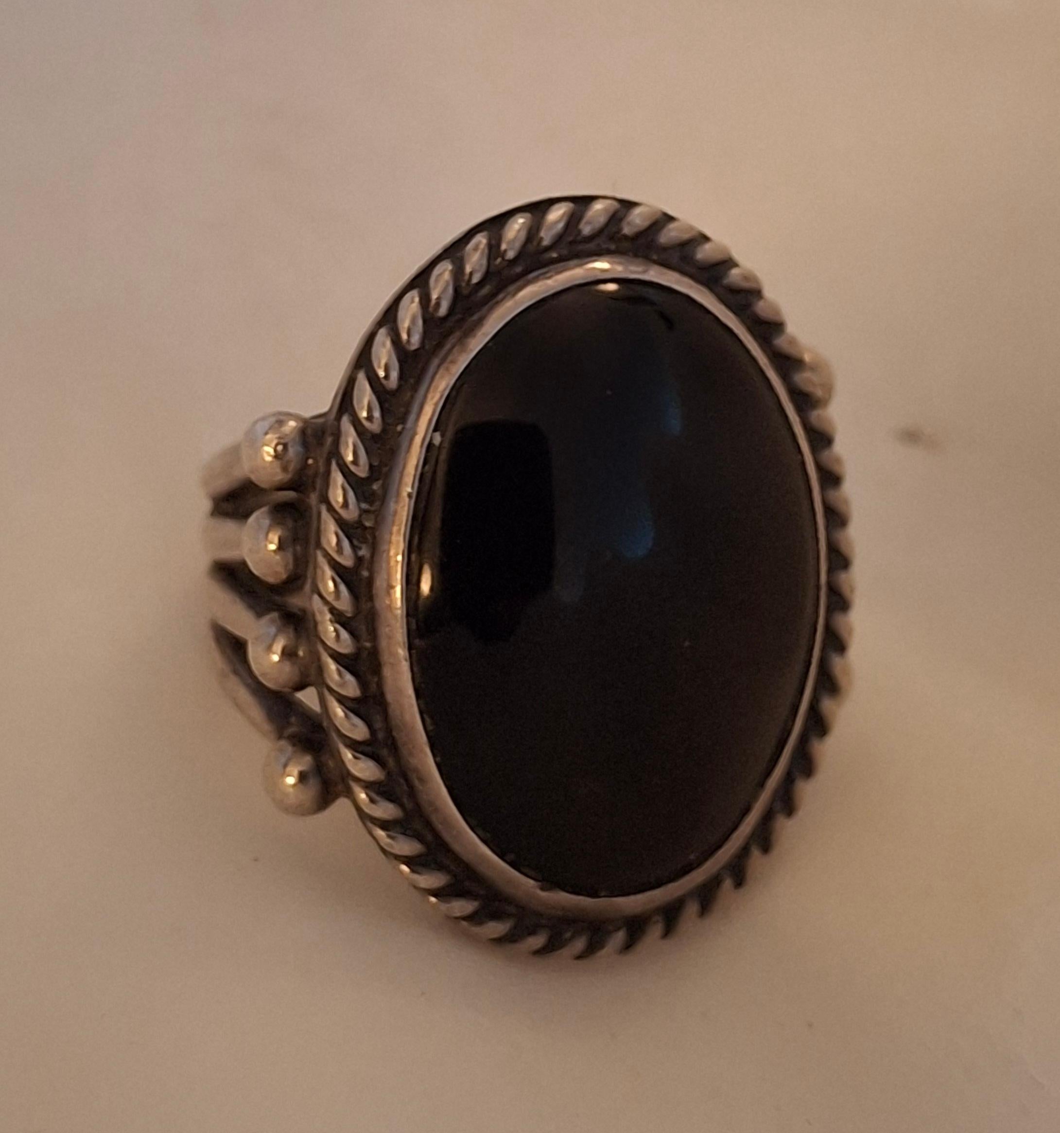 20th Century Orville Tsinnie Navajo Onyx and Sterling Ring For Sale