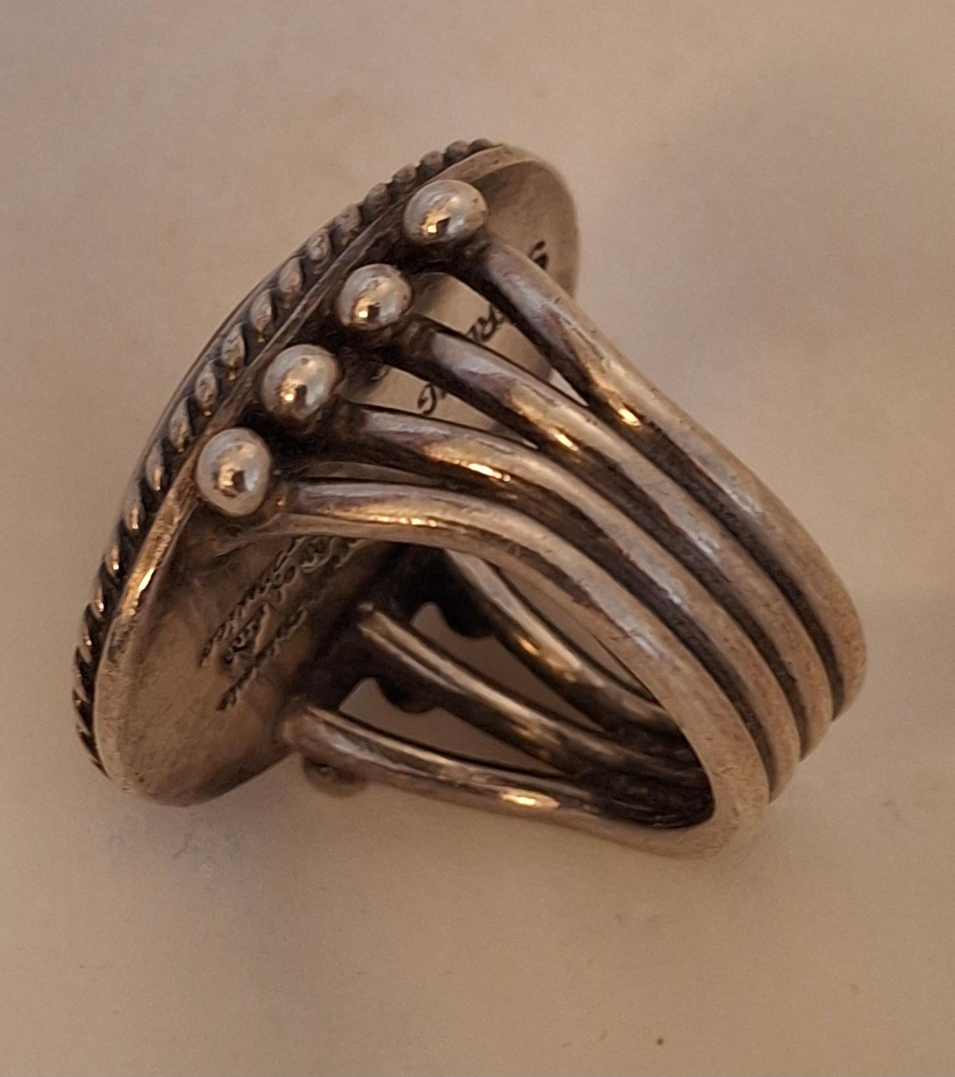 Sterling Silver Orville Tsinnie Navajo Onyx and Sterling Ring For Sale