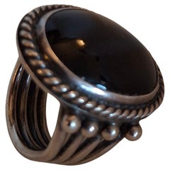 Orville Tsinnie Navajo Onyx and Sterling Ring