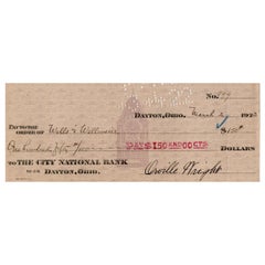 Orville Wright Signature on Bank Check, 1922