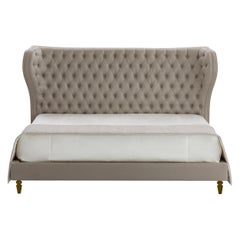 Orwell Bed with Capitoné Headboard and Feet in Antique Brass Color