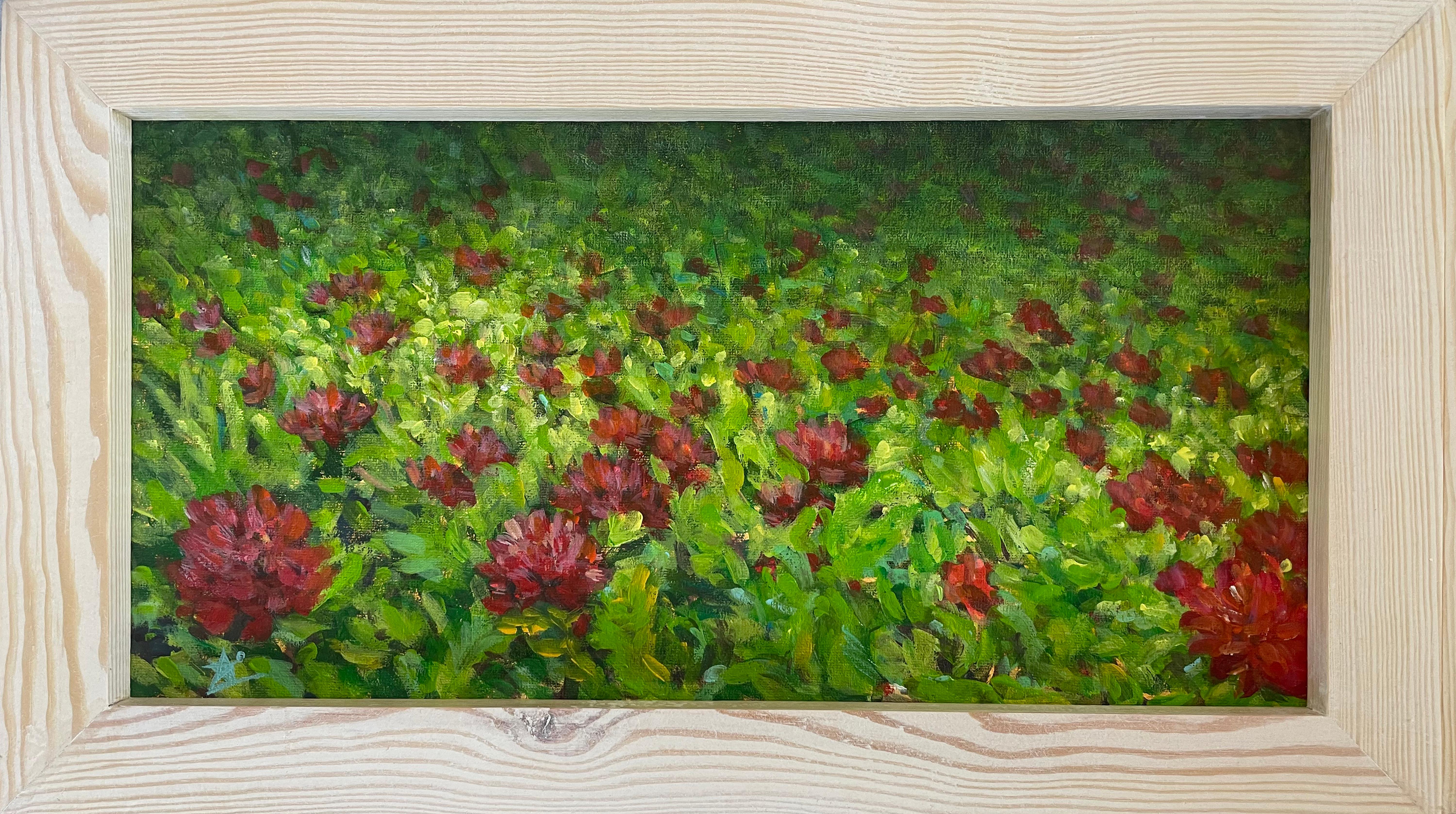 Peonie e rugiada . Dittico di dipinti originali in cornice di Wood. - Painting di Oryslava Zvonko