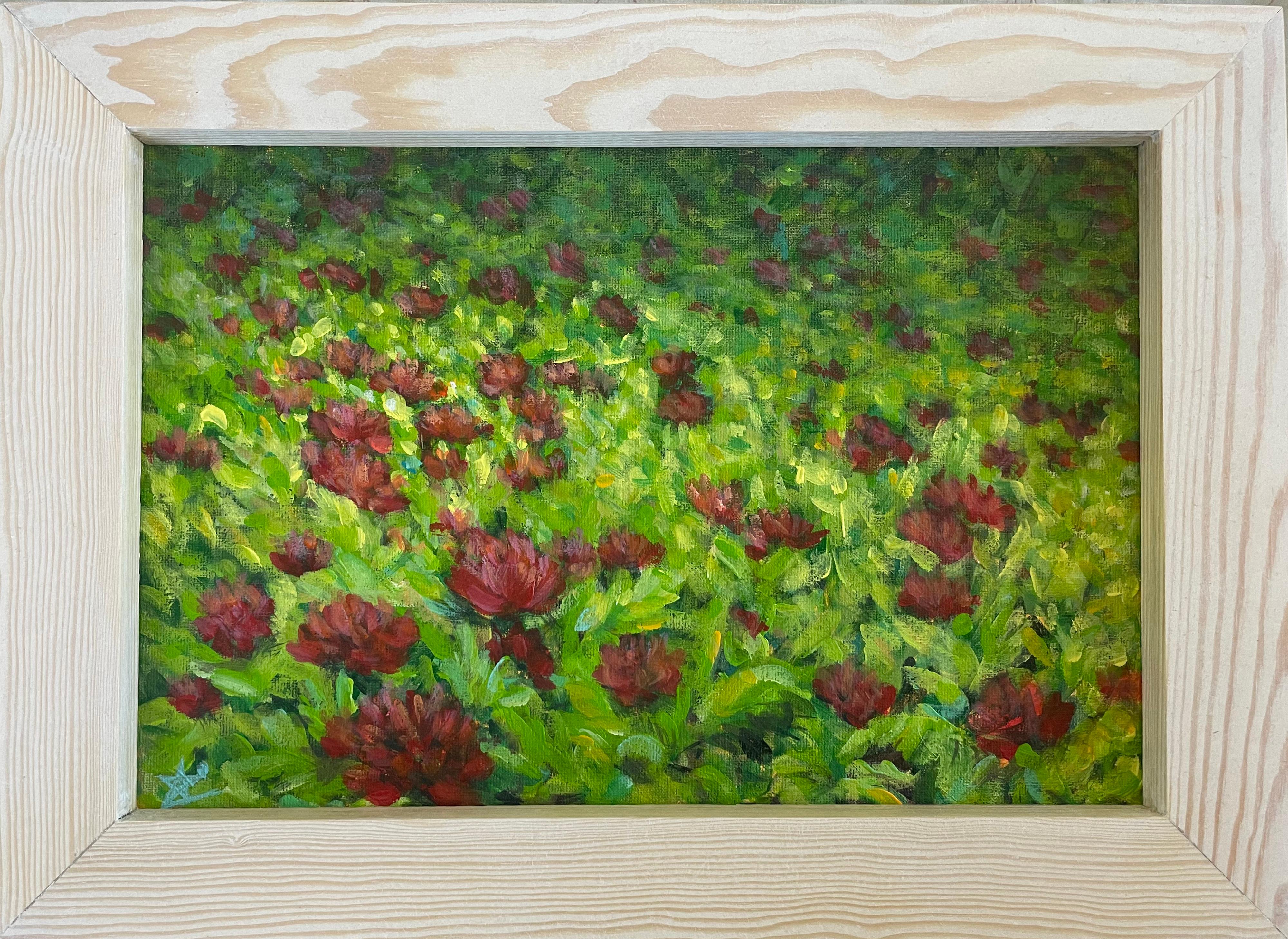 Peonie e rugiada . Dittico di dipinti originali in cornice di Wood. - Painting Impressionismo di Oryslava Zvonko