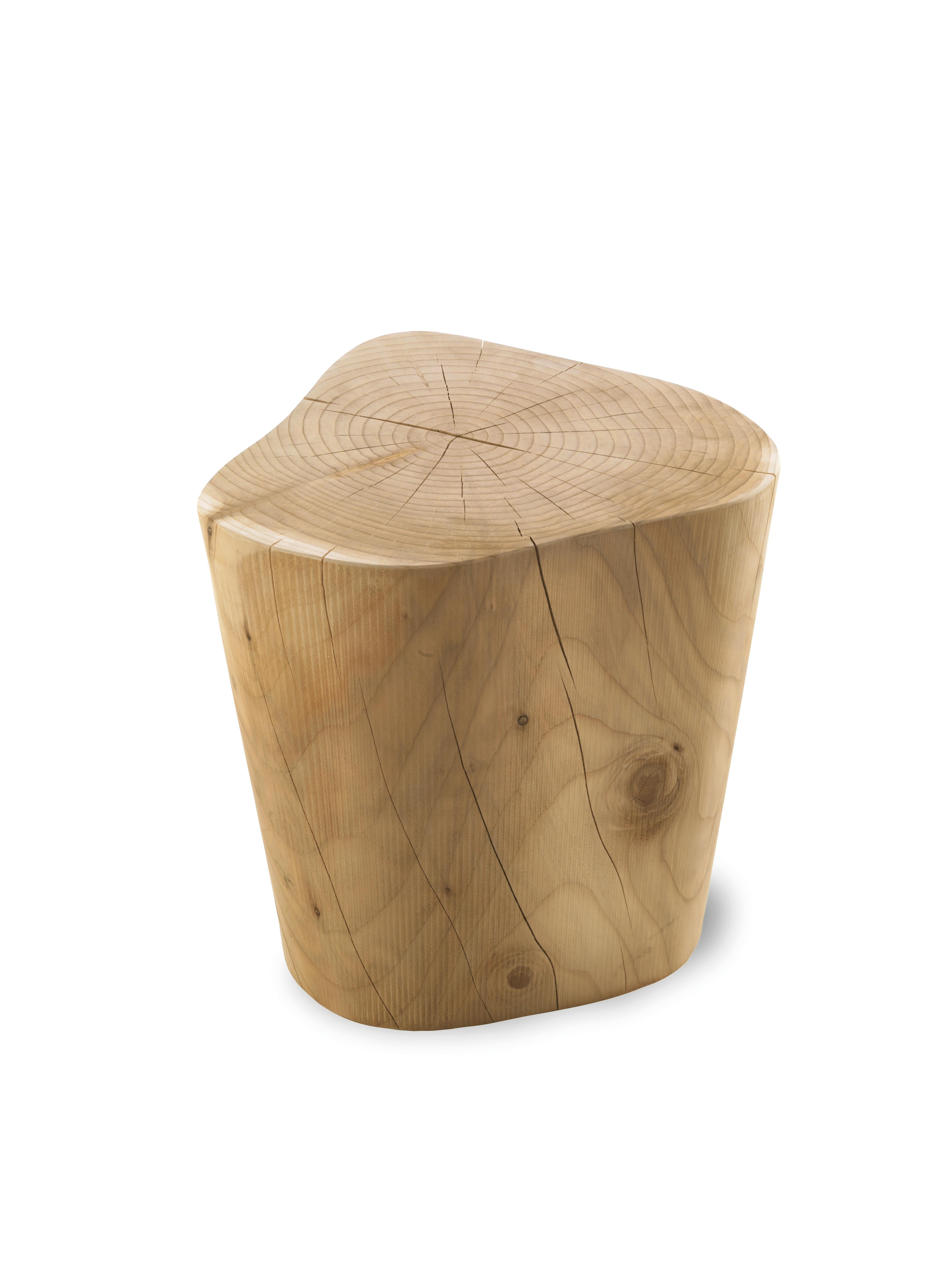 Stool made from a single block of scented cedar that is a tribute to a traditional Milanese dish.