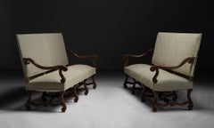 Os de Mouton Benches in Pierre Frey Linen, France Circa 1890