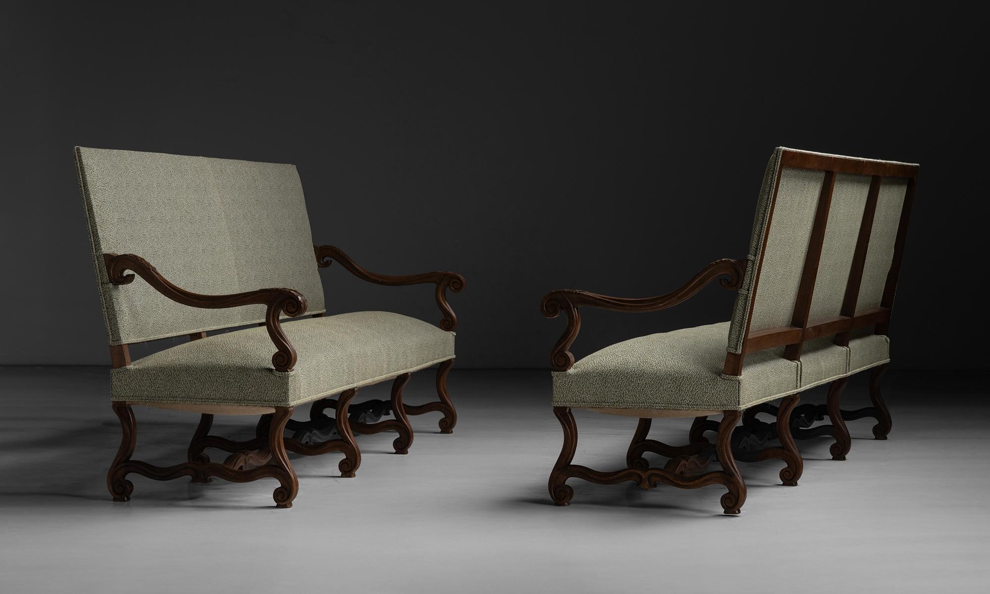French Os de Mouton Benches in Pierre Frey Linen, France Circa 1890 For Sale