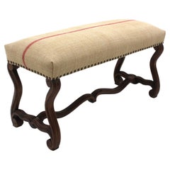 Os de Mouton Louis XIV Walnut Bench with French Linen Upholstery