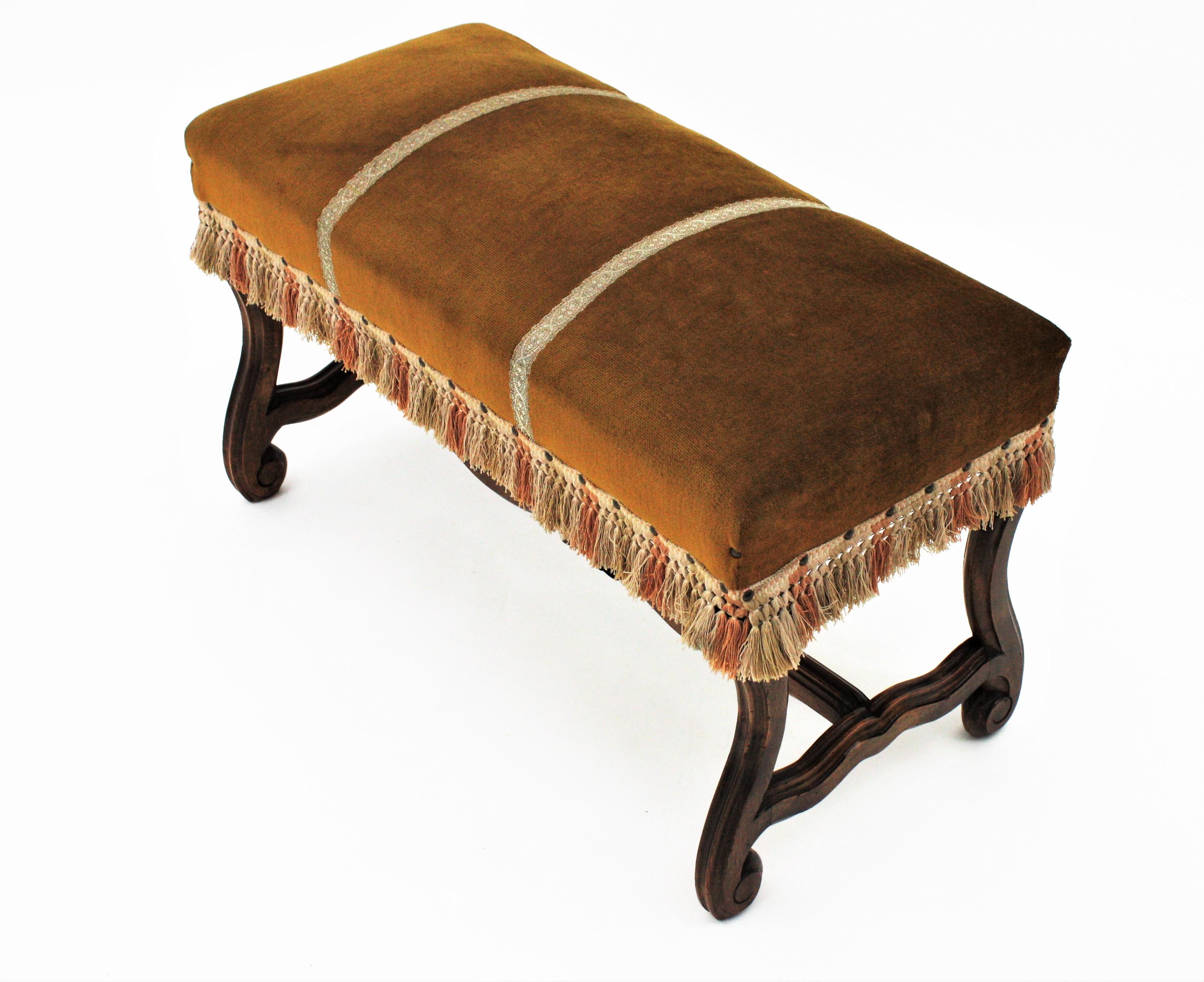 Hand-Carved Os de Mouton Walnut Bench Louis XIV Style
