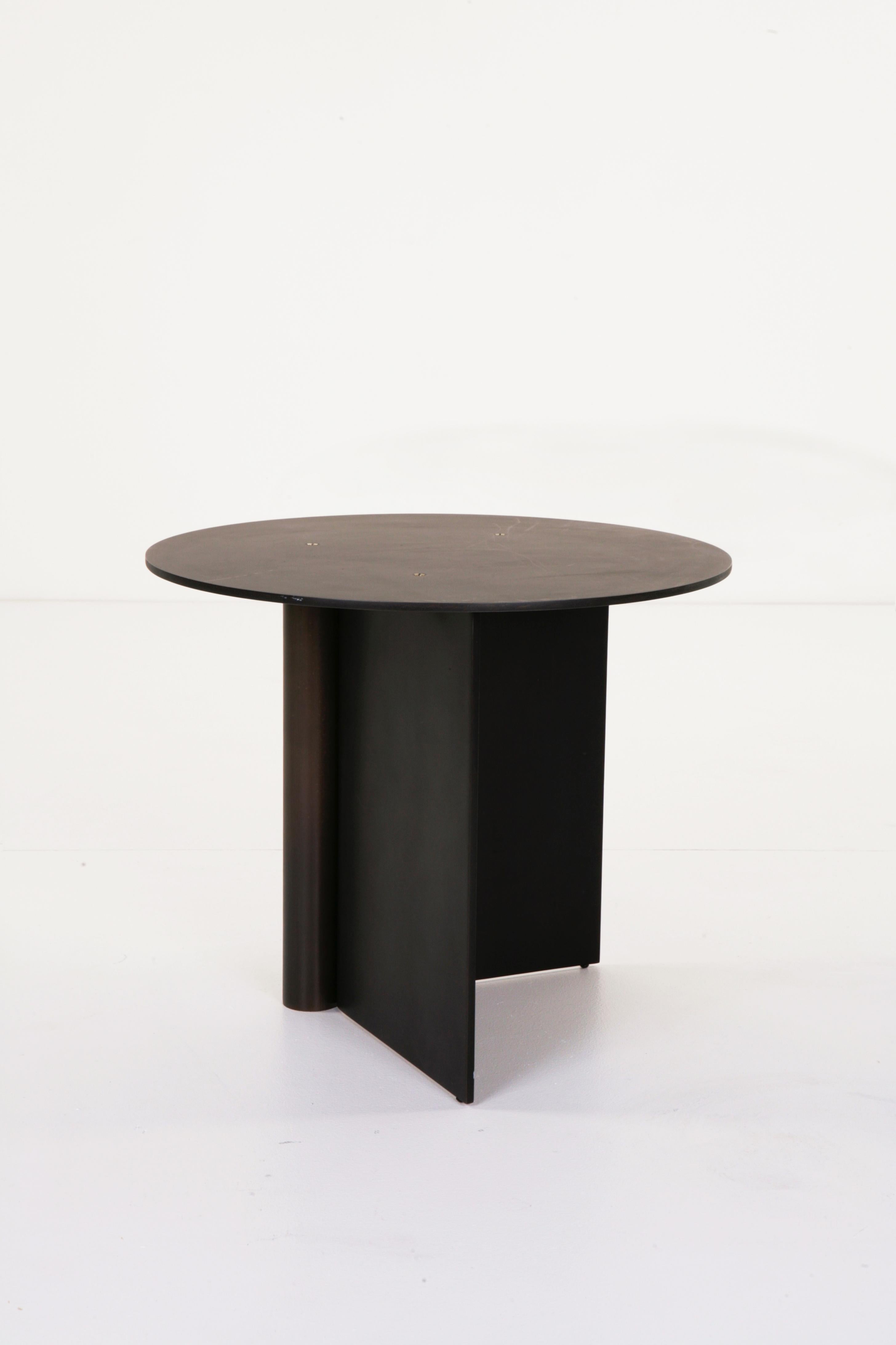 Plated Os Table Large I in Matte Aluminium, Blackened, and Satin Brass