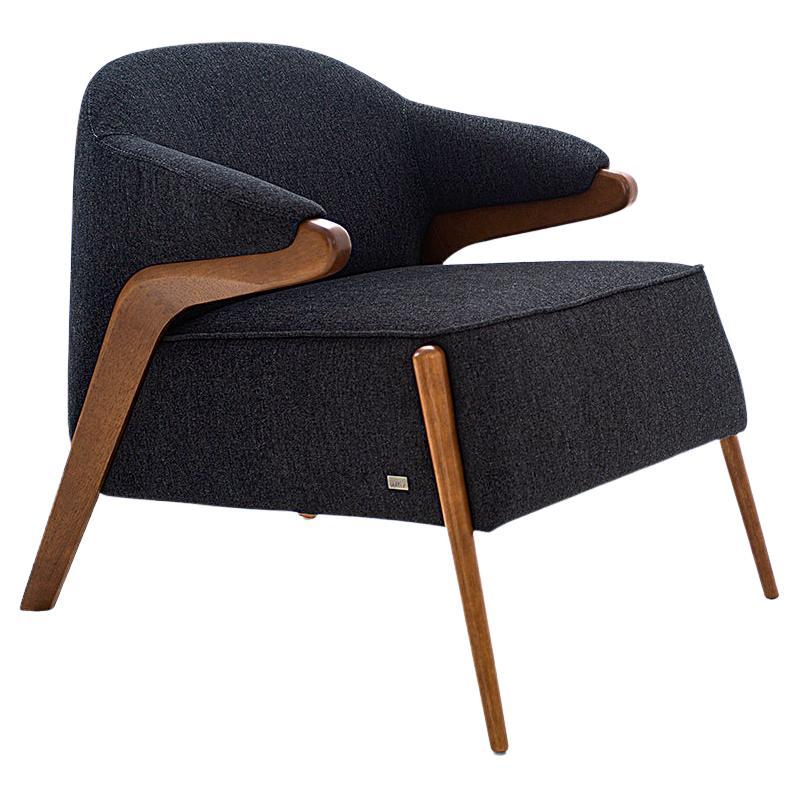 Osa Upholstered Armchair in Almond Finish and Charcoal Fabric