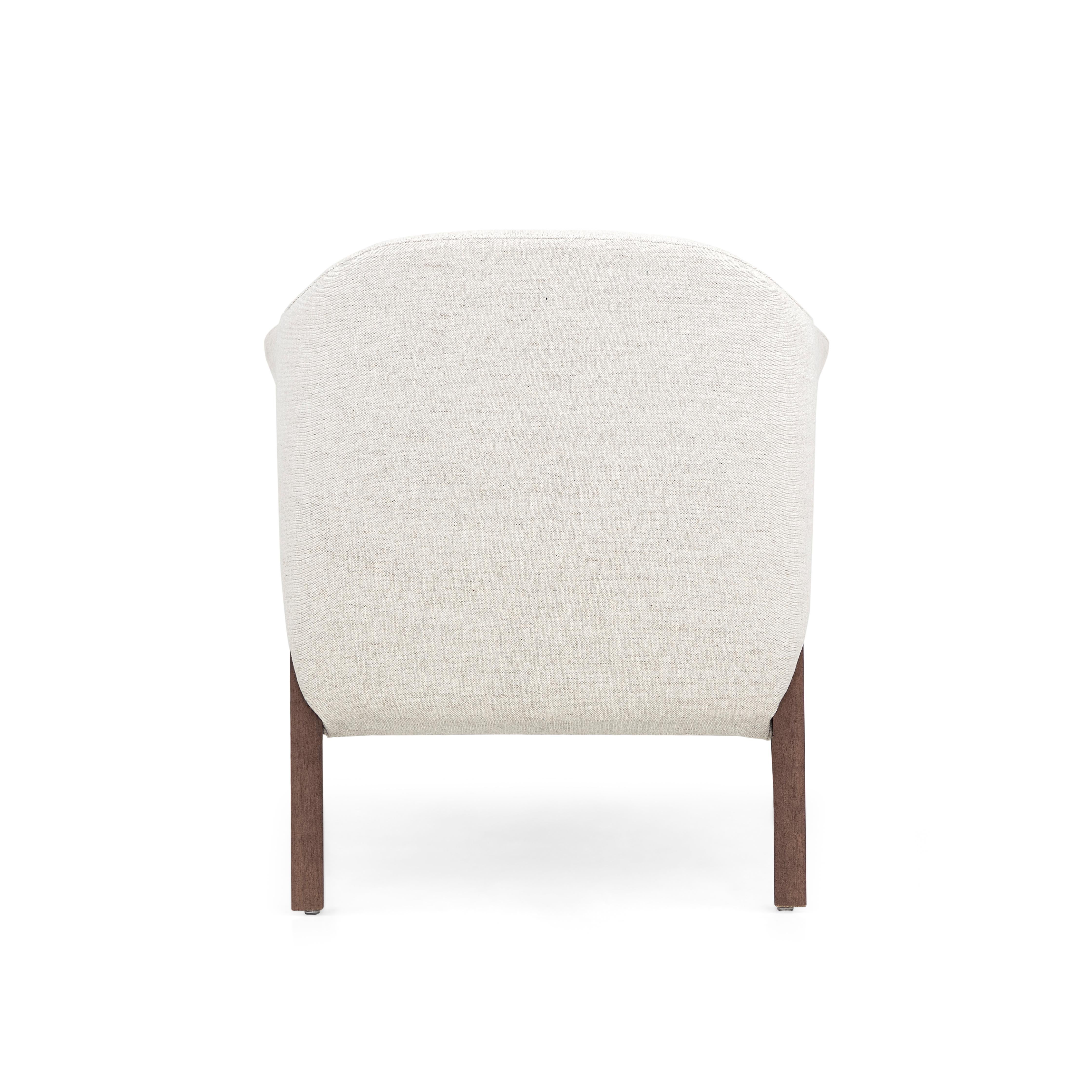 Osa Upholstered Armchair in Walnut Wood Finish Frame and Off-White Fabric In New Condition For Sale In Miami, FL