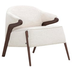 Osa Upholstered Armchair in Walnut Frame and Off-White Fabric