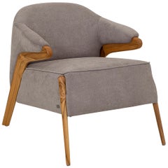 Osa Upholstered Curve Back Armchair in Teak Finish and Gray Fabric