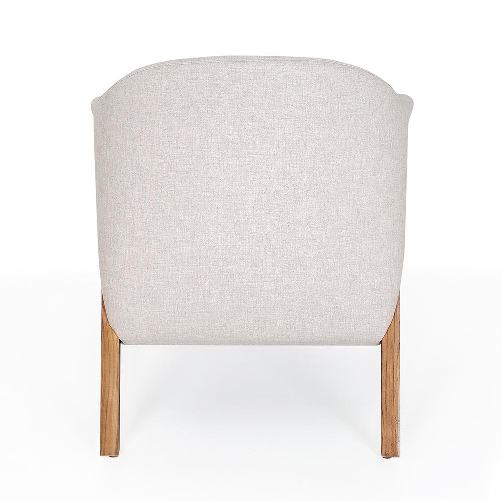 Fauteuil Osa à dossier incurvé tapissé en bois de teck et tissu beige Neuf - En vente à Miami, FL