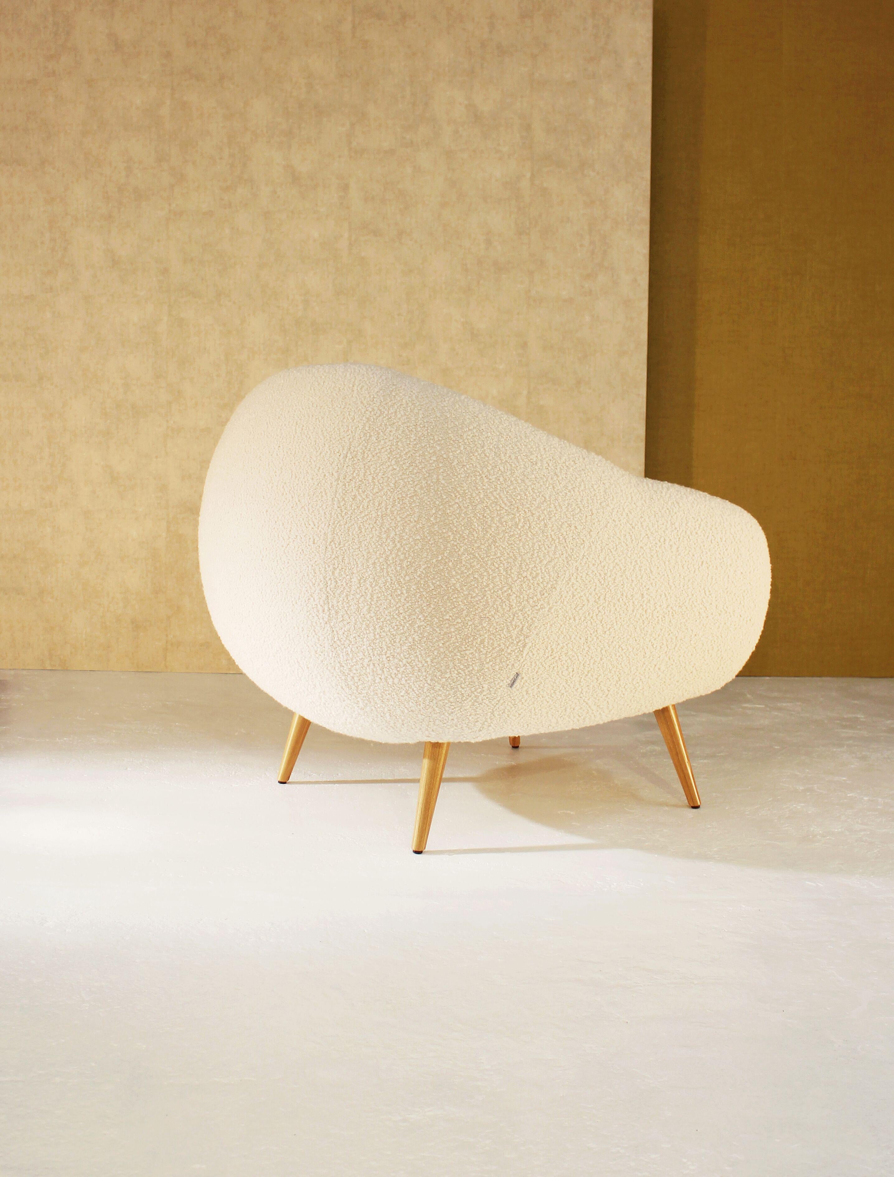 Mid-Century Modern Oscar Niemeyer Midcentury 1950s Inspired Bouclé Fabric Armchair