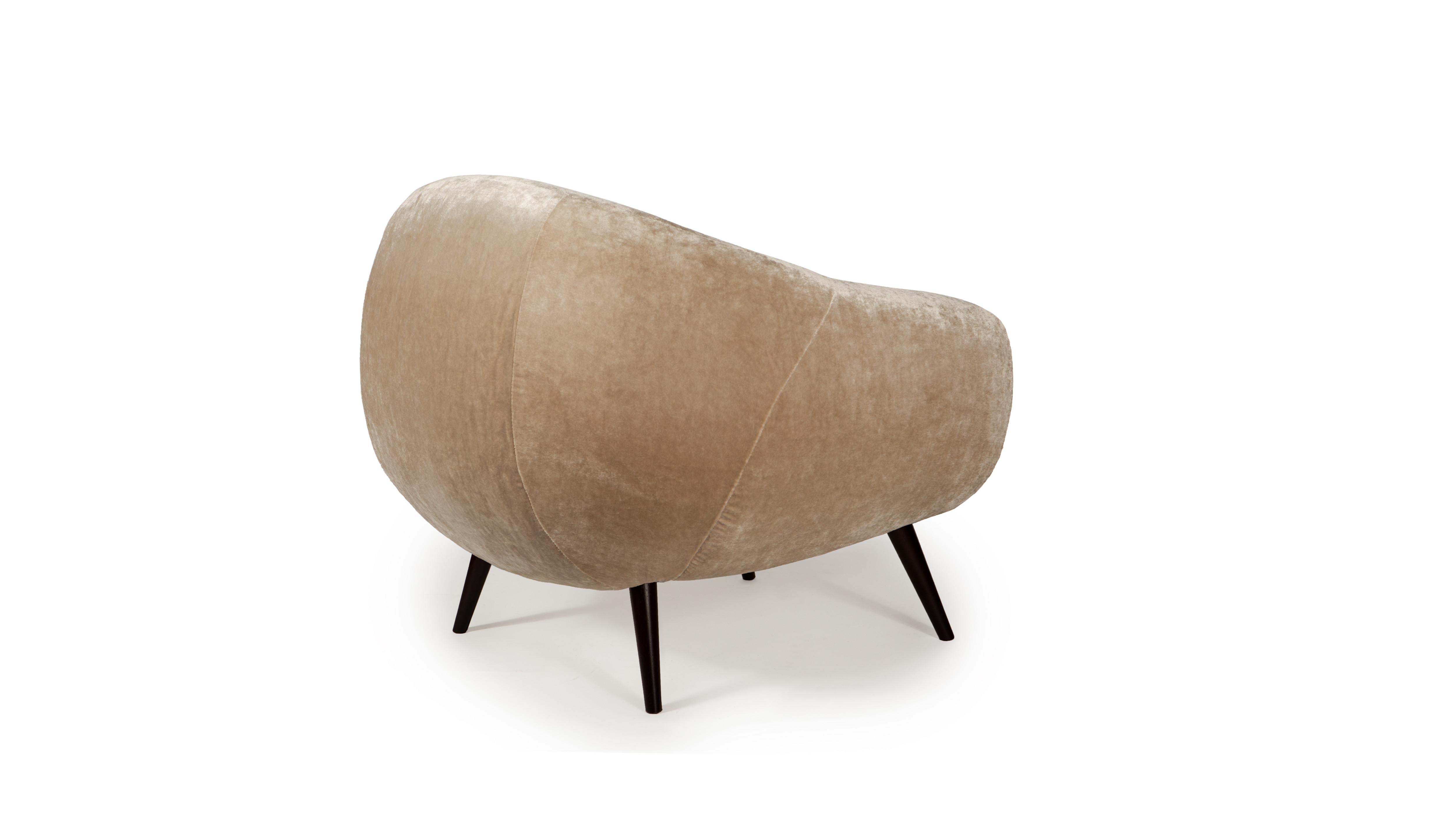 Mid-Century Modern Oscar Niemeyer Midcentury 1950s Inspired Cotton Velvet Fabric Armchair