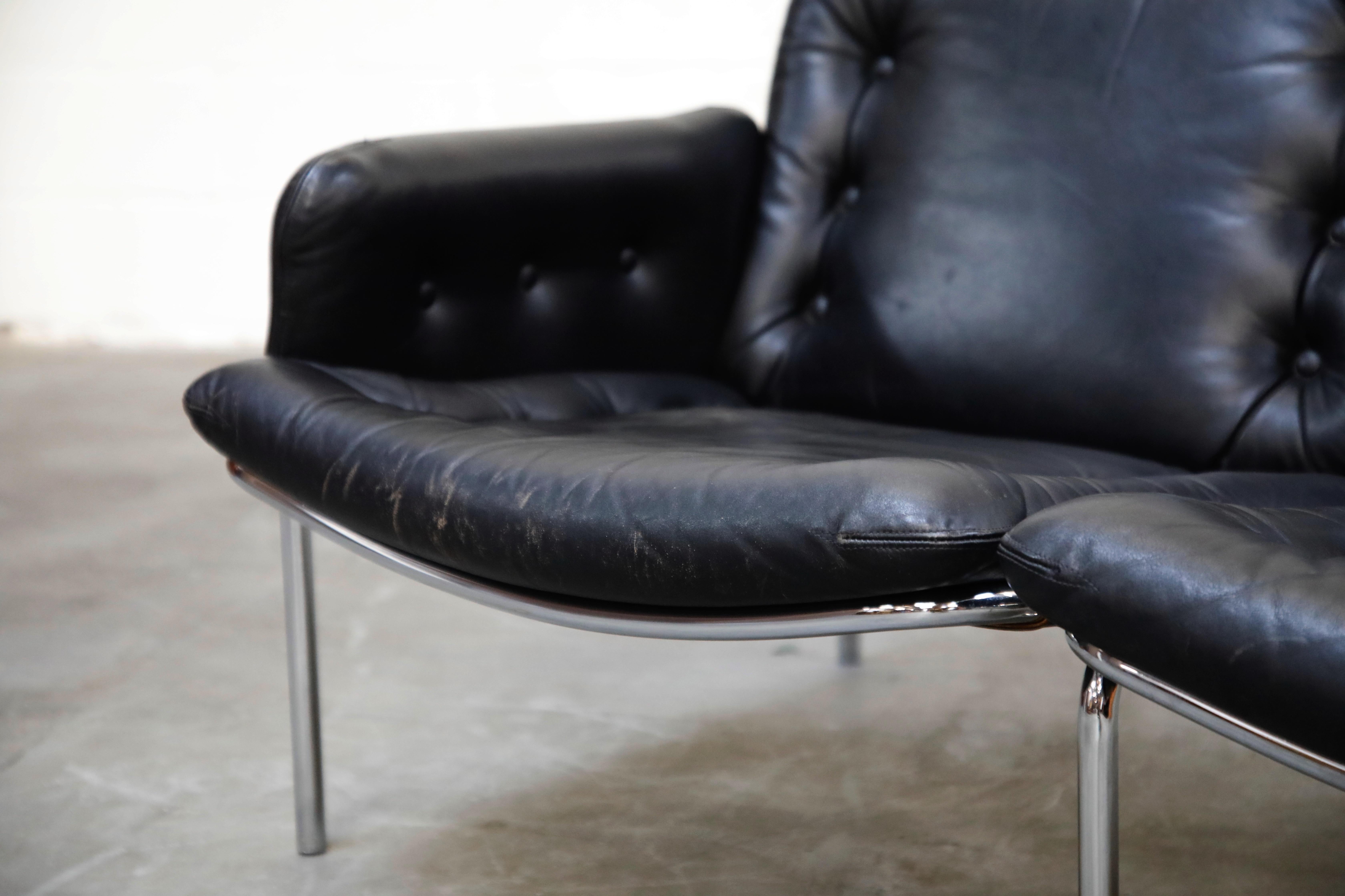 'Osaka' Two-Seat Sofa in Black Leather by Martin Visser for 't Spectrum, 1960s 3