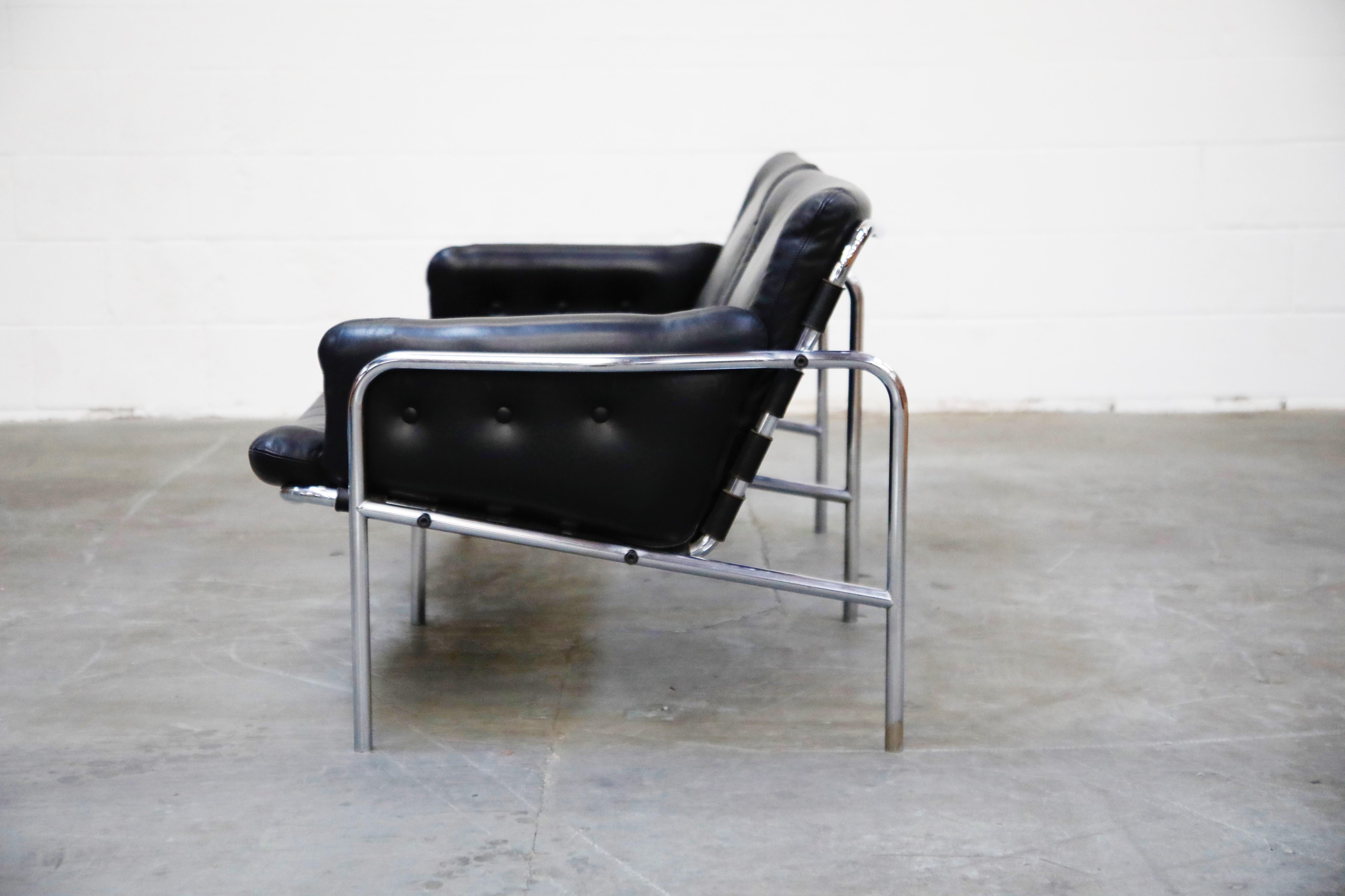 Mid-Century Modern 'Osaka' Two-Seat Sofa in Black Leather by Martin Visser for 't Spectrum, 1960s