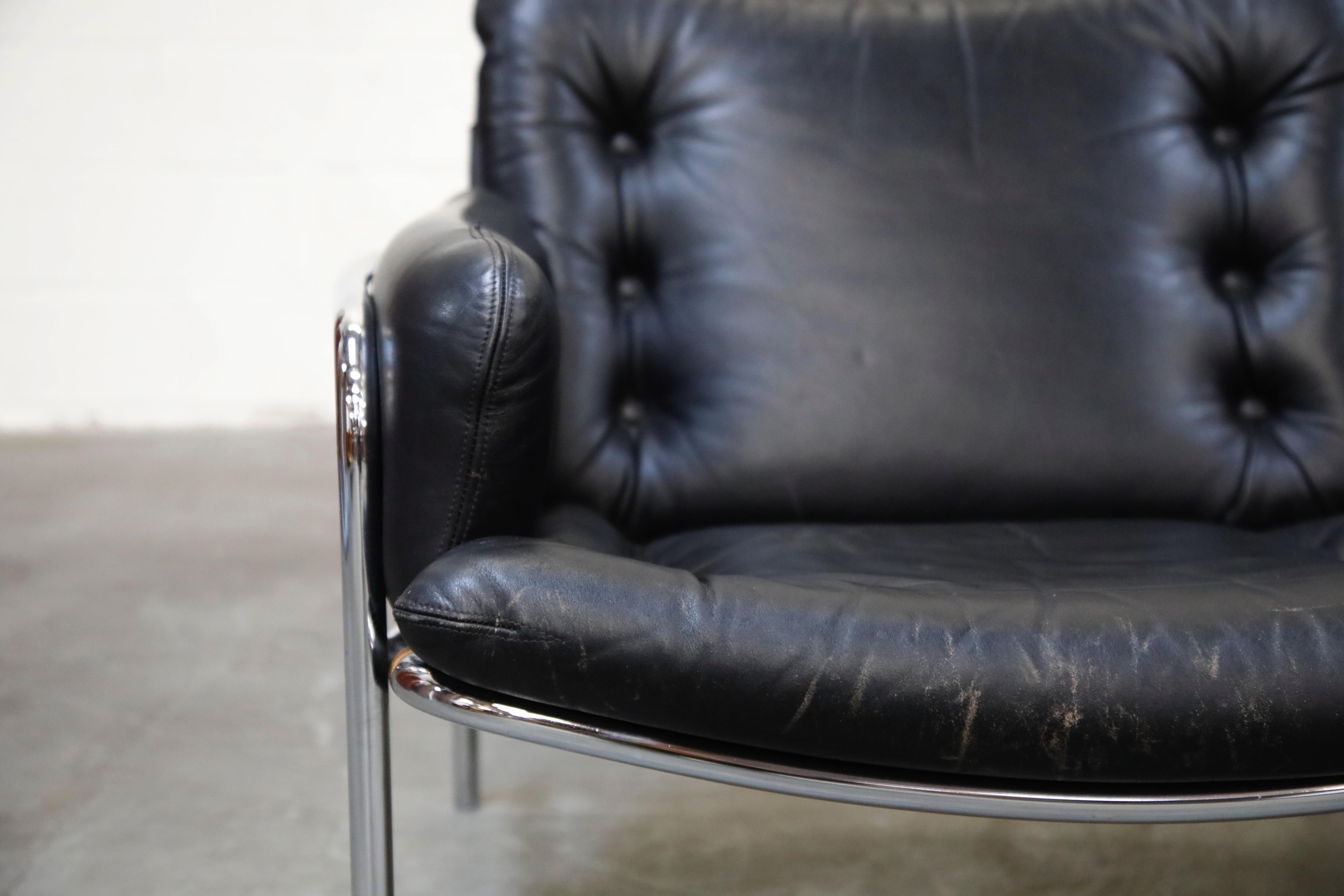 Mid-20th Century 'Osaka' Two-Seat Sofa in Black Leather by Martin Visser for 't Spectrum, 1960s
