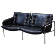 Retro 'Osaka' Two-Seat Sofa in Black Leather by Martin Visser for 't Spectrum, 1960s