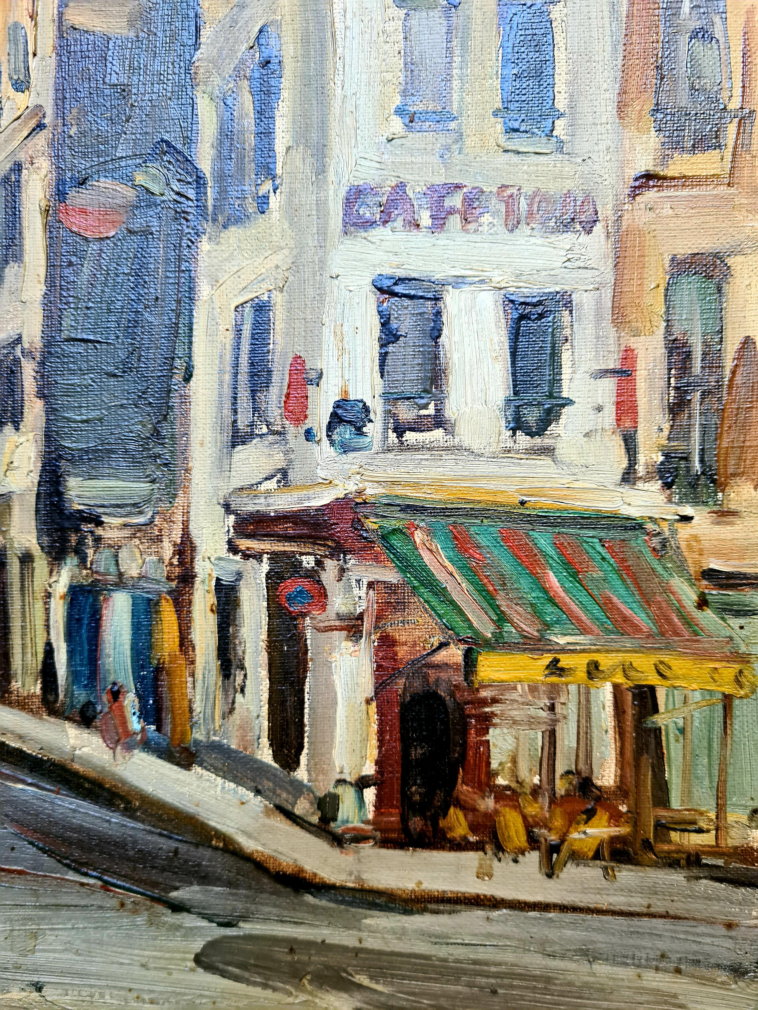 1960s oil on canvas view of the streets around Montparnasse, Paris by Osamu Komma 近馬 治. The painting is signed and dated bottom left and there is script to the back of the canvas. ミッドセンチュリーパリの油絵

A charming and atmospheric painting of the iconic