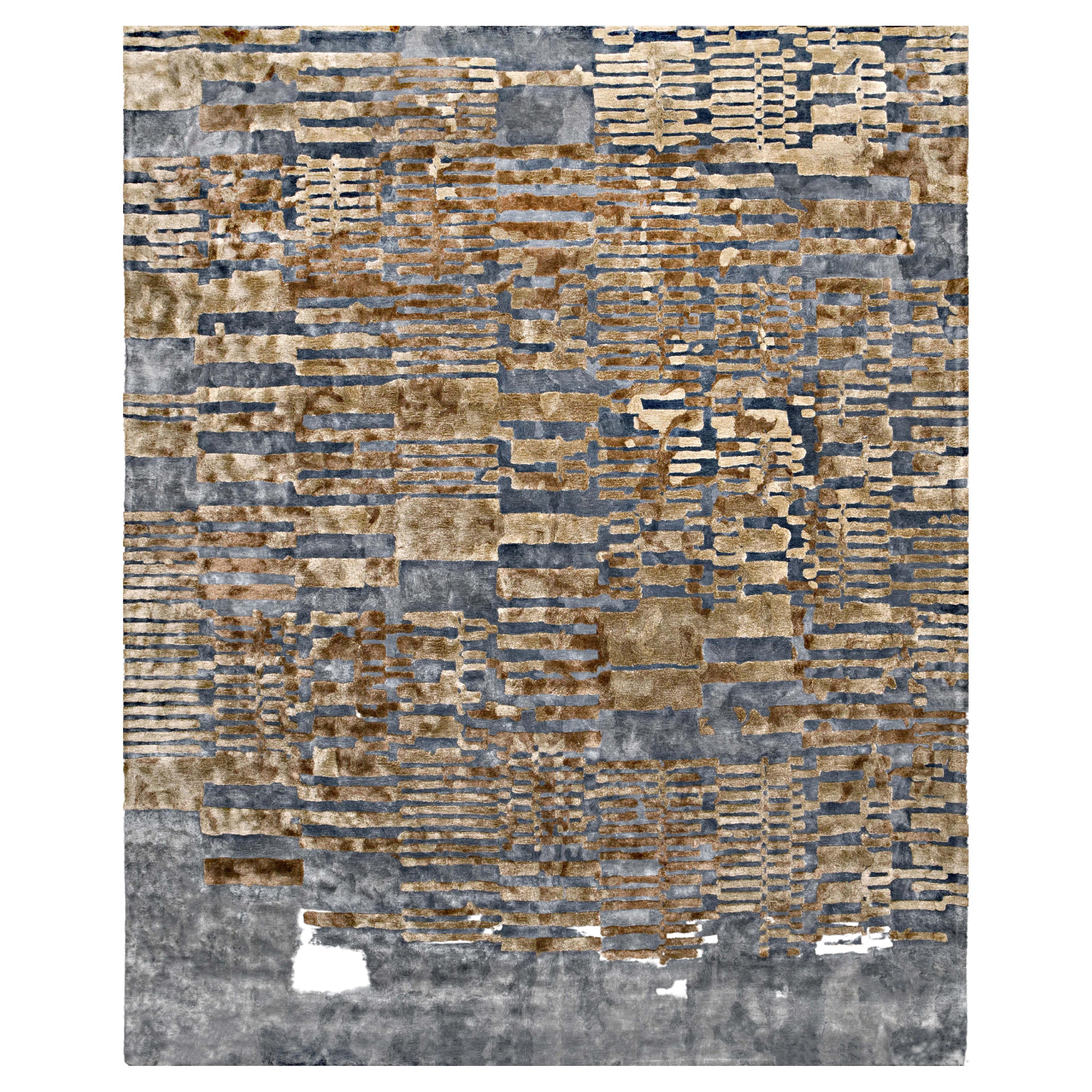 OSAR Hand Tufted Modern Silk Rug in Rust & Beige Grey Colours By Hands