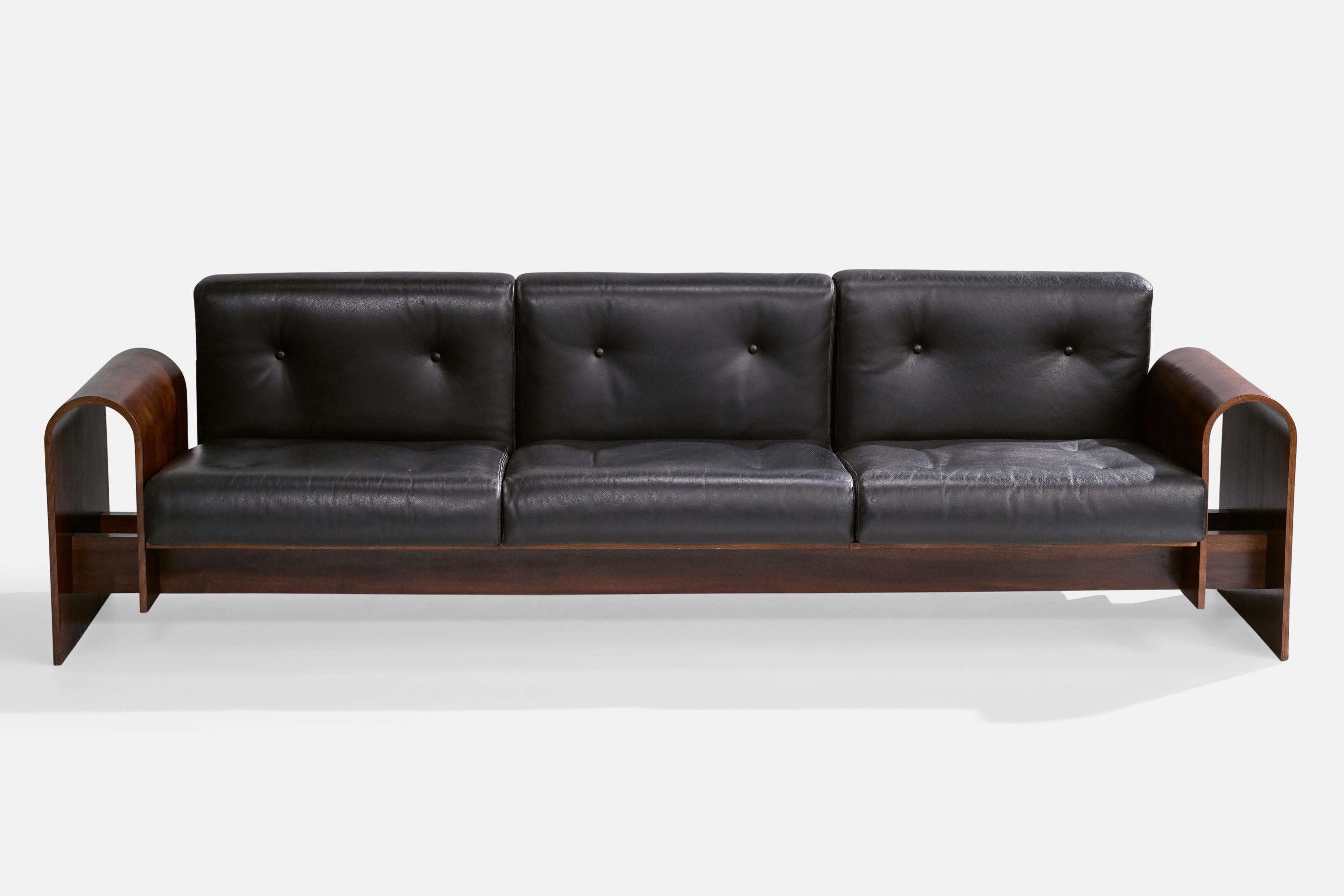 Oscar and Anna Maria Niemeyer, Sofa, Imbuia, Leather, Brazil, 1990 For Sale 6