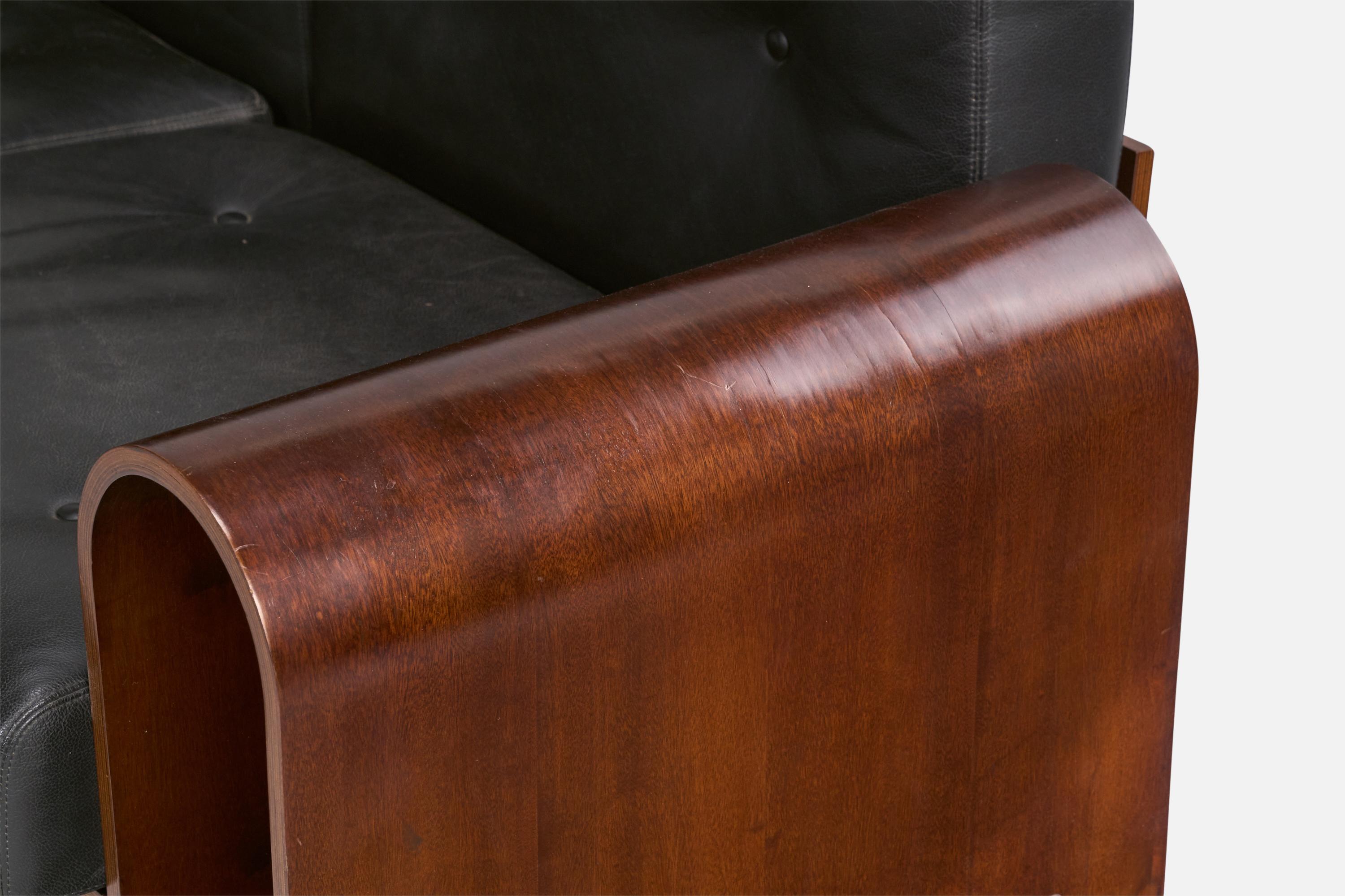 Oscar and Anna Maria Niemeyer, Sofa, Imbuia, Leather, Brazil, 1990 For Sale 4