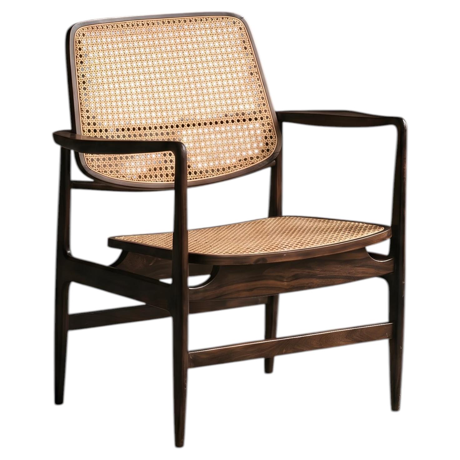 Sillón «Oscar» de Sérgio Rodrigues, palisandro y mimbre, Brasil, 1956
