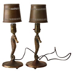 Oscar Bach arrt Arts & Crafts Bronze Figural Seahorse Table Lamps Unsigned C1920