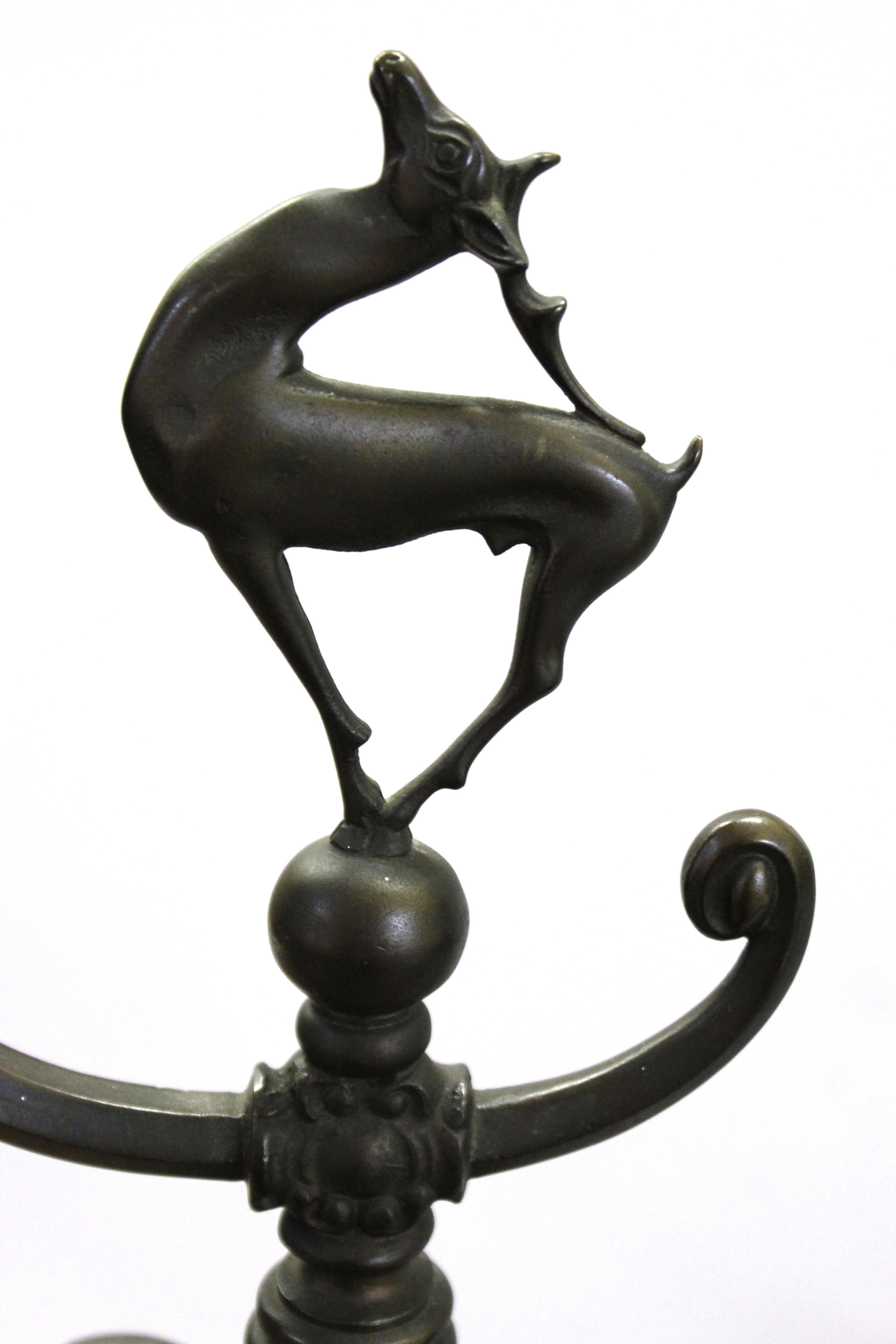 Oscar Bach Art Deco Bronze Floor Lamp with Mica Shade In Good Condition In Astoria, NY
